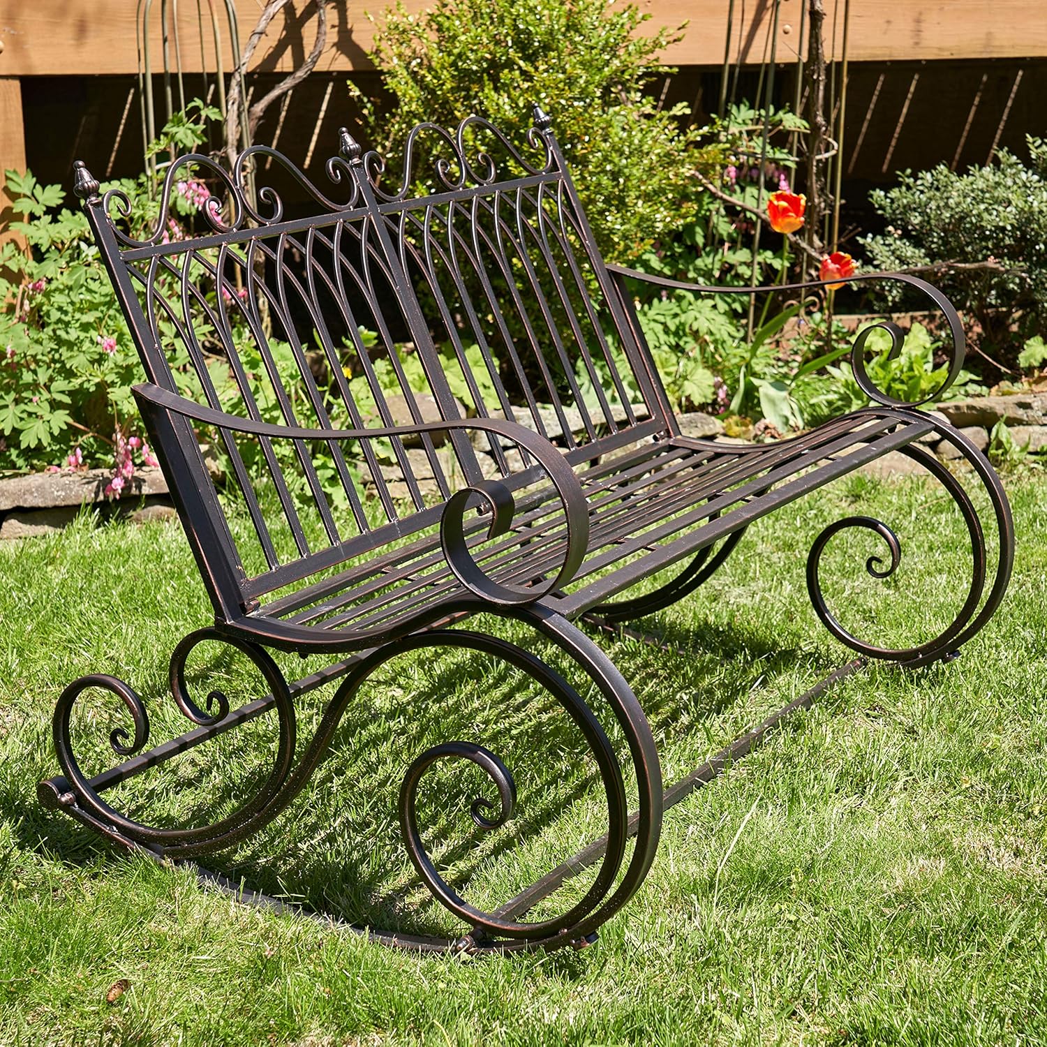 Zaer Ltd. Outdoor Metal Rocking Arm Chair (Arm Chair, Antique White)