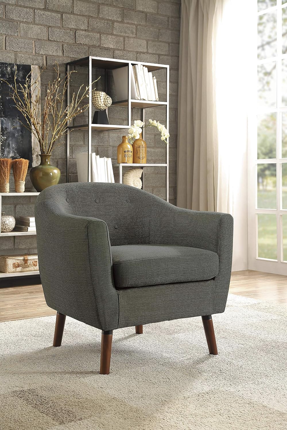 Homelegance Lucille Modern Accent Chair, Upholstered Reading Chair with Button-Tufted Back, Sloped Arms, Removable Seat Cushion Cover and Espresso Wood Legs, for Living Room, Bedroom or Office, Blue