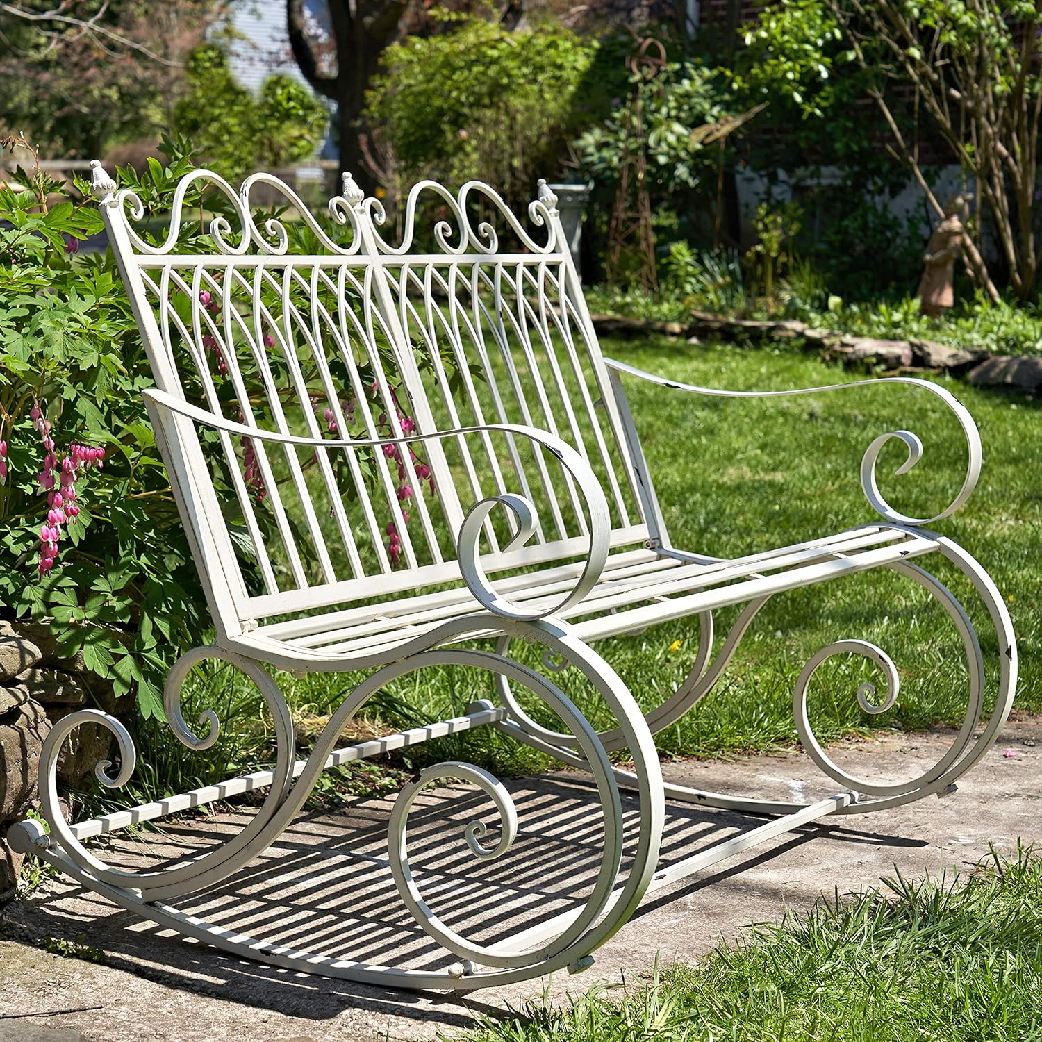 Zaer Ltd. Outdoor Metal Rocking Arm Chair (Arm Chair, Antique White)