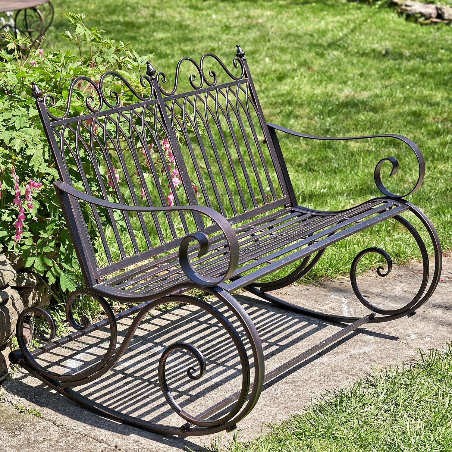 Zaer Ltd. Outdoor Metal Rocking Arm Chair (Arm Chair, Antique White)