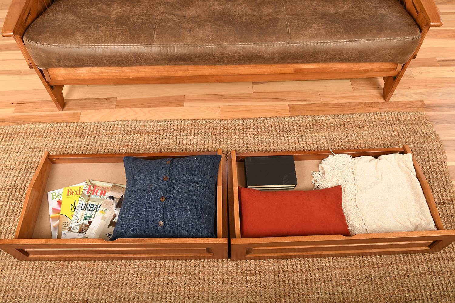 Kodiak Furniture Phoenix Futon Set with Linen Stone Mattress and Storage Drawers, Full, Barbados