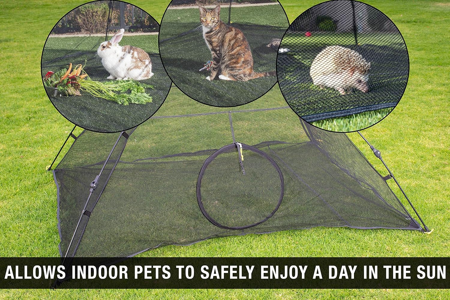 Kitty Compound Outdoor Cat Enclosure and Tunnel, Play Tents | Portable playhouse setup letting indoor felines enjoy fresh air outside while staying contained, safe and secure at all times