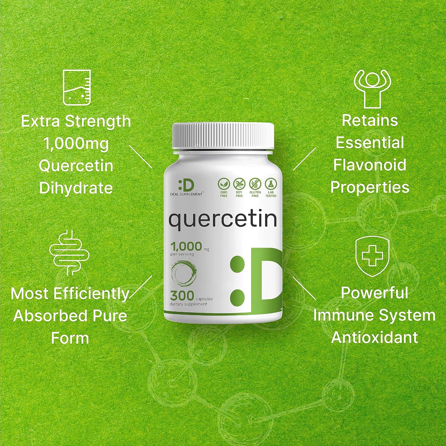 DEAL SUPPLEMENT Quercetin 1, 000mg Per Serving, 300 Capsules – Healthy Immune Support Supplements, High Bioavailable Flavonoids