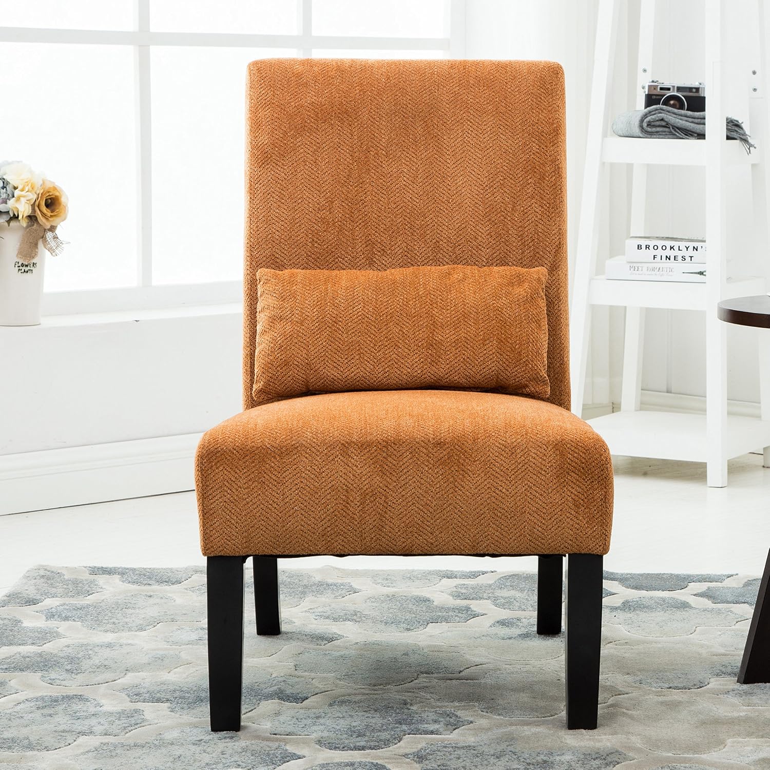Roundhill Furniture Pisano Teal Blue Fabric Armless Contemporary Accent Chair with Kidney Pillow