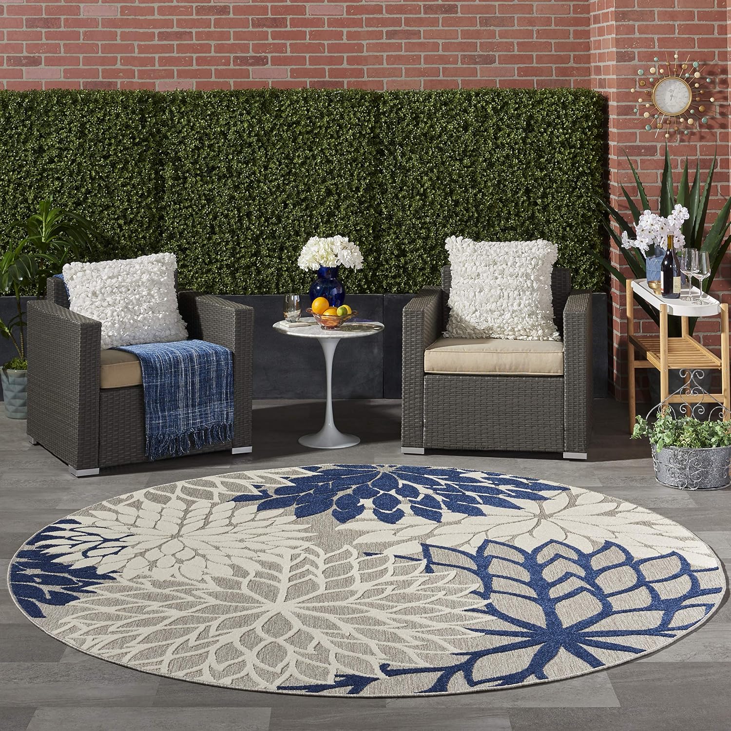 Nourison Home Aloha Indoor/Outdoor Black White 2'8" x 4' Area Rug, Tropical, Botanical, Easy Cleaning, Non Shedding, Bed Room, Living Room