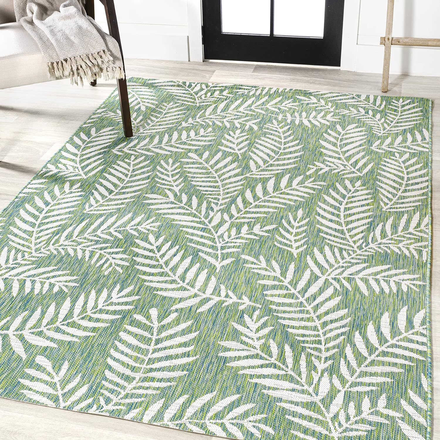 JONATHAN Y Palm Frond Indoor Outdoor Area Rug 3X5 Navy/Ivory, Nevis for Backyard, Patio, Porch, Easy-Cleaning, High Traffic, Pet-Friendly