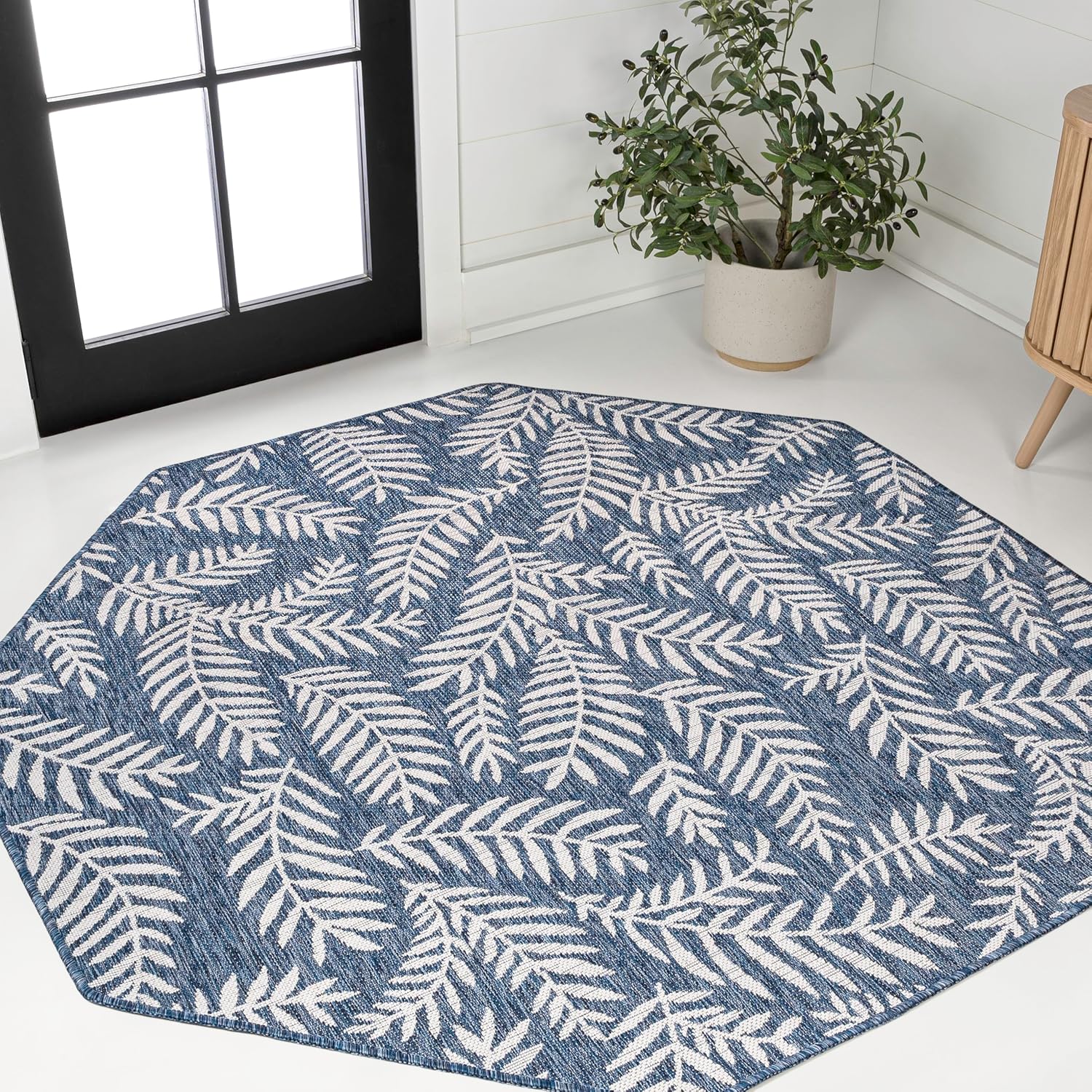JONATHAN Y Palm Frond Indoor Outdoor Area Rug 3X5 Navy/Ivory, Nevis for Backyard, Patio, Porch, Easy-Cleaning, High Traffic, Pet-Friendly