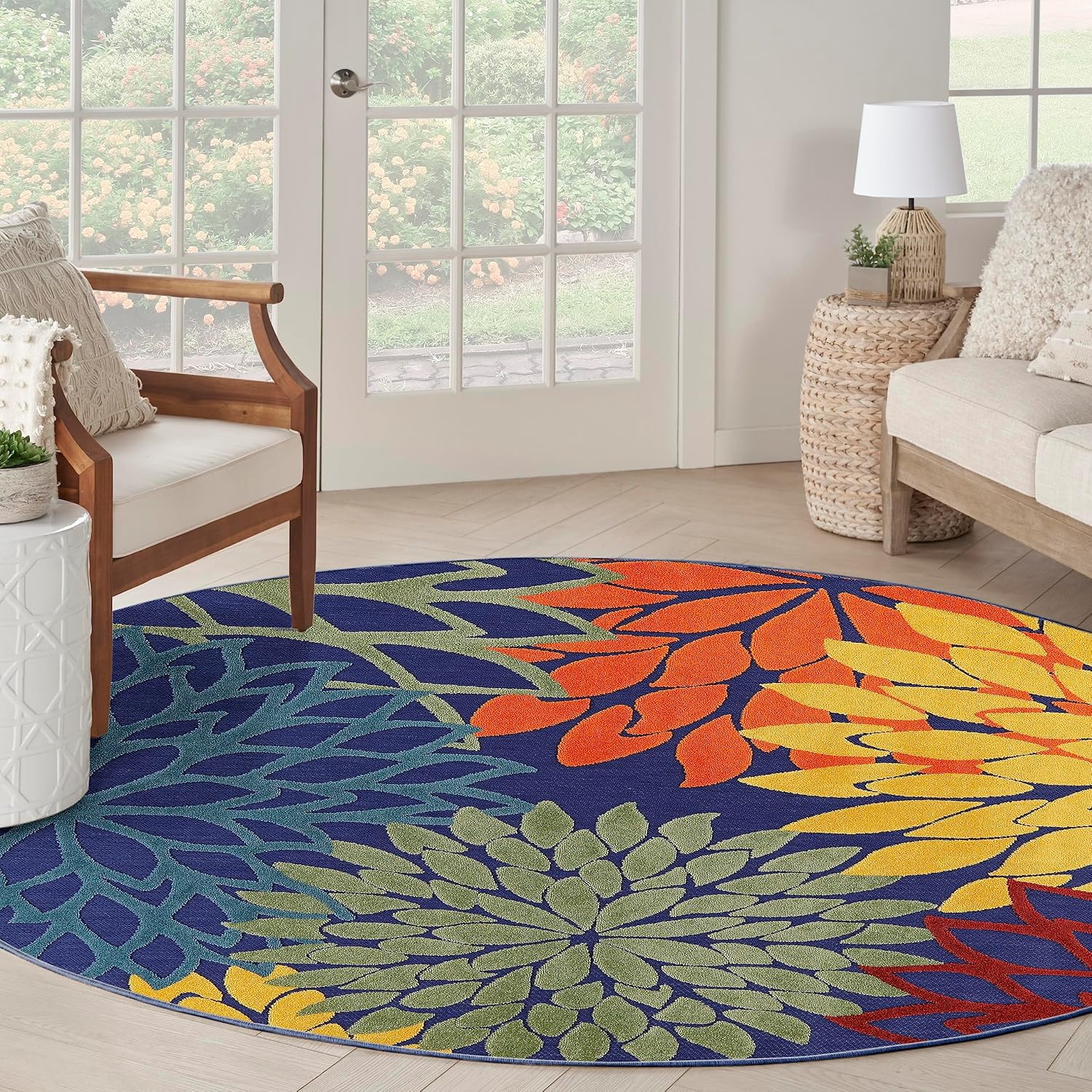 Nourison Home Aloha Indoor/Outdoor Black White 2'8" x 4' Area Rug, Tropical, Botanical, Easy Cleaning, Non Shedding, Bed Room, Living Room