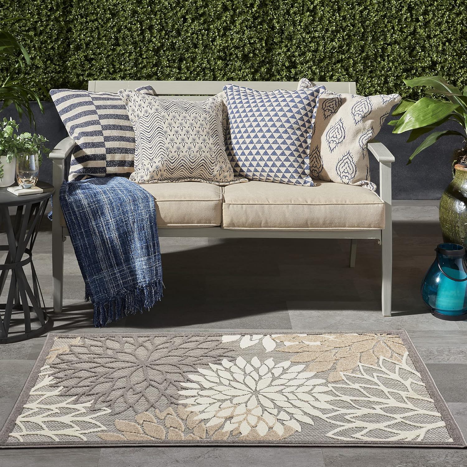 Nourison Home Aloha Indoor/Outdoor Black White 2'8" x 4' Area Rug, Tropical, Botanical, Easy Cleaning, Non Shedding, Bed Room, Living Room