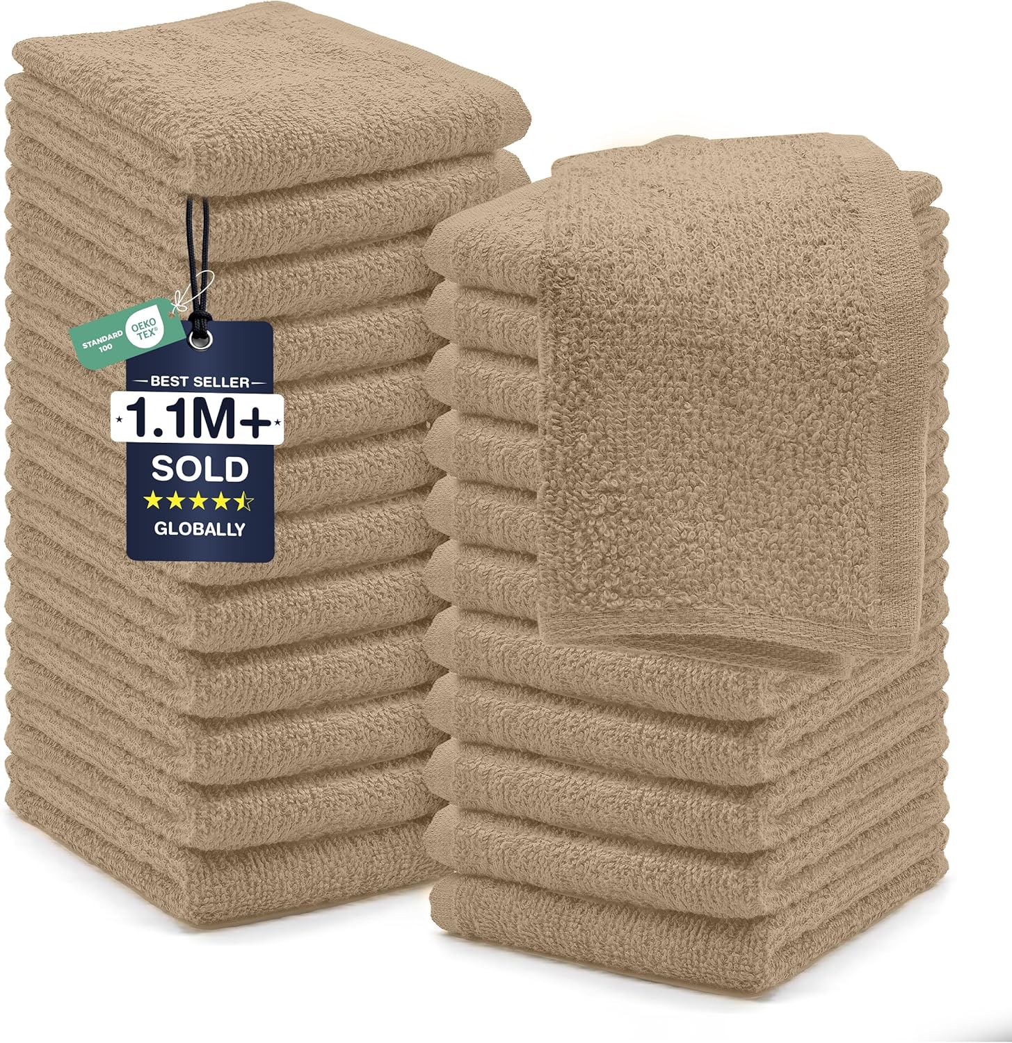 DAN RIVER 24 Pack Cotton Wash Cloths Set for Showering [12x12] White