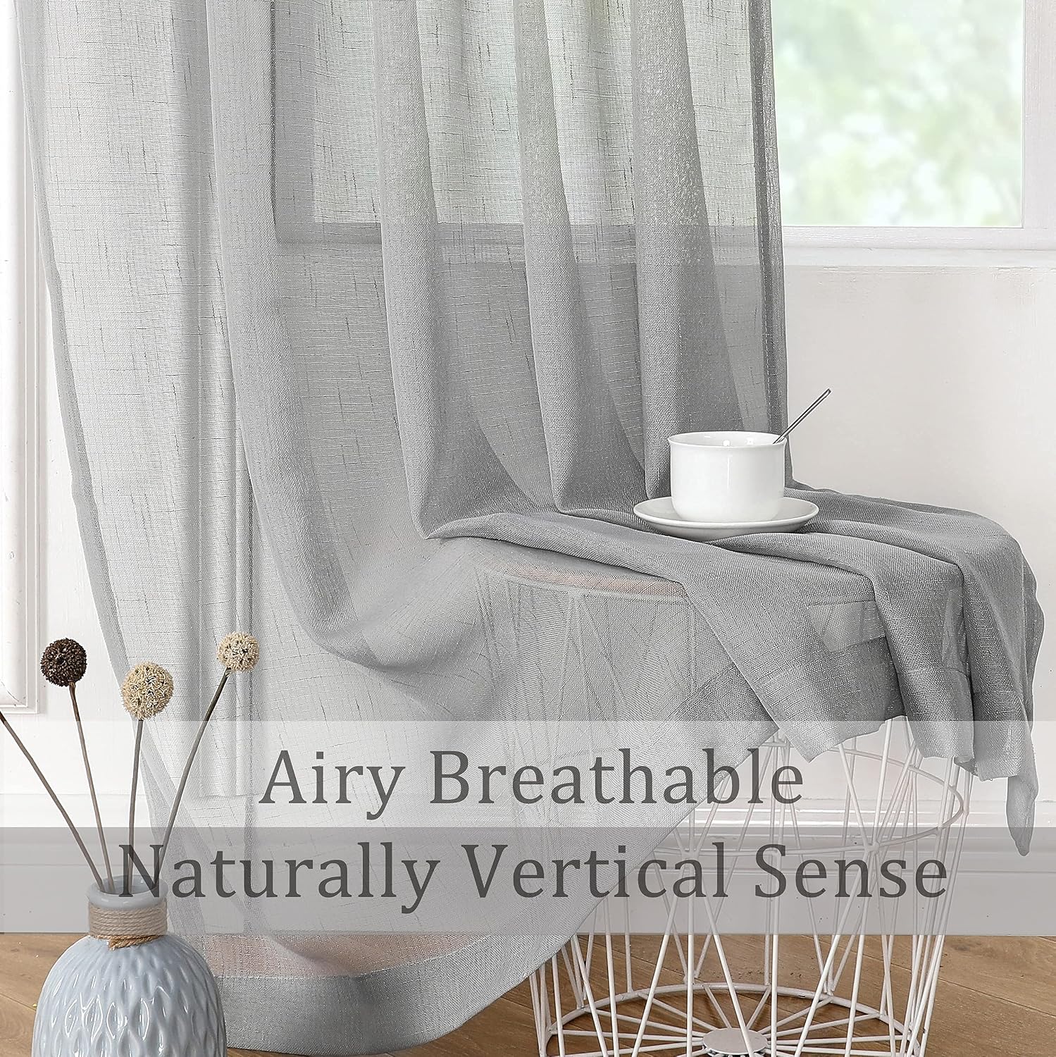 Randall Off White Sheer Open Weave Curtain for Living Room 2 Panels,72"