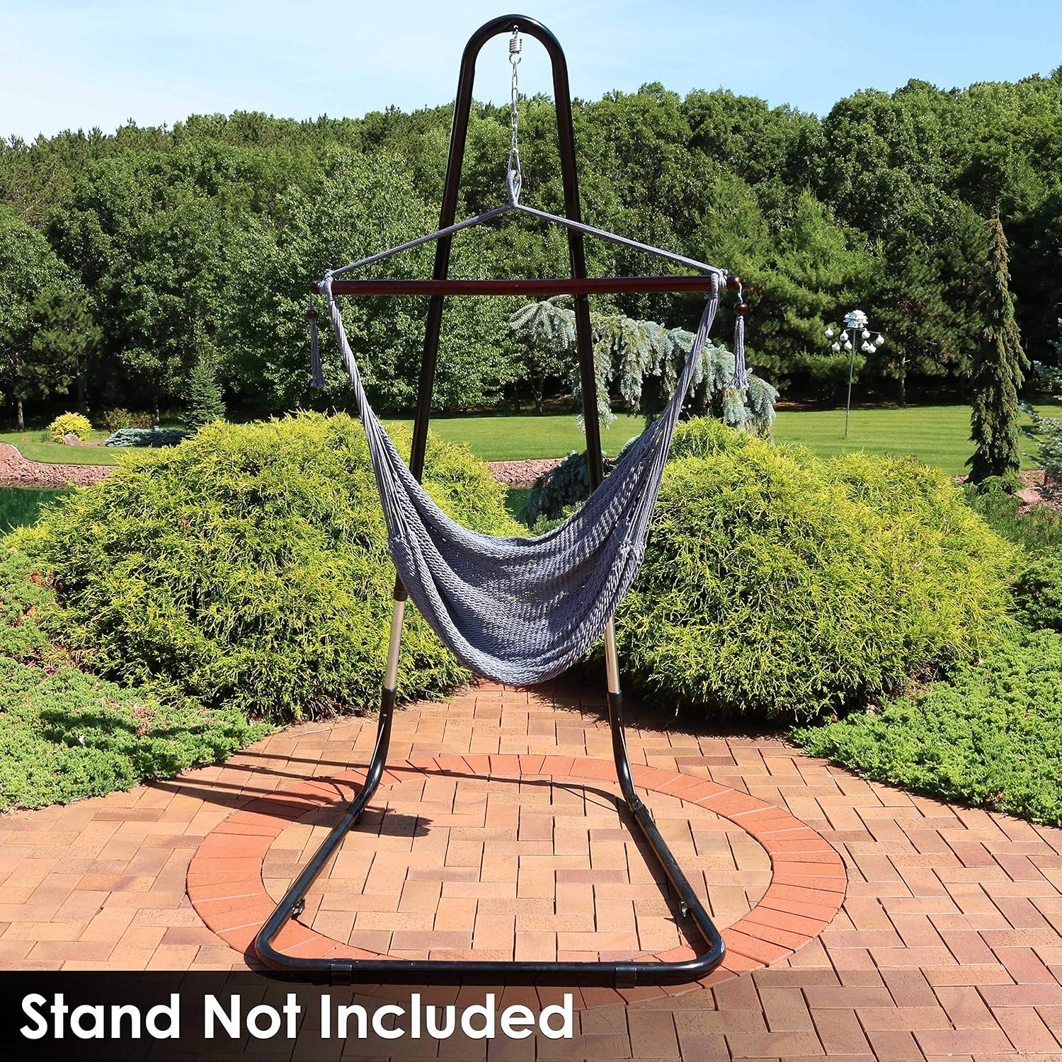 Sunnydaze Hanging Hammock Chair Swing for Patio, Caribbean, Tan | 300 lb Capacity, Wooden Spreader Bar, Woven Polyester, Hang From a Tree, Hammock Chair Stand, or Ceiling, Hammock Swing Chair
