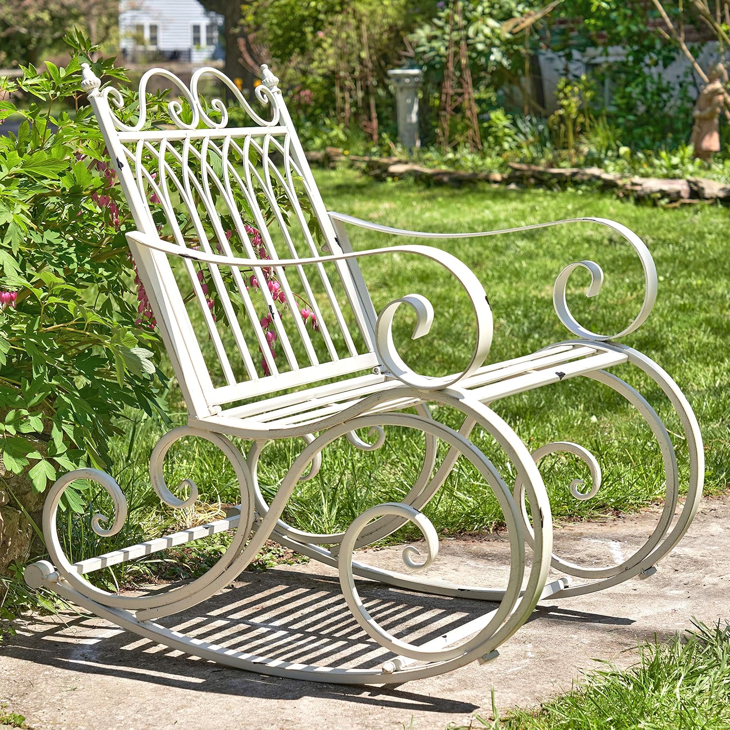 Zaer Ltd. Outdoor Metal Rocking Arm Chair (Arm Chair, Antique White)