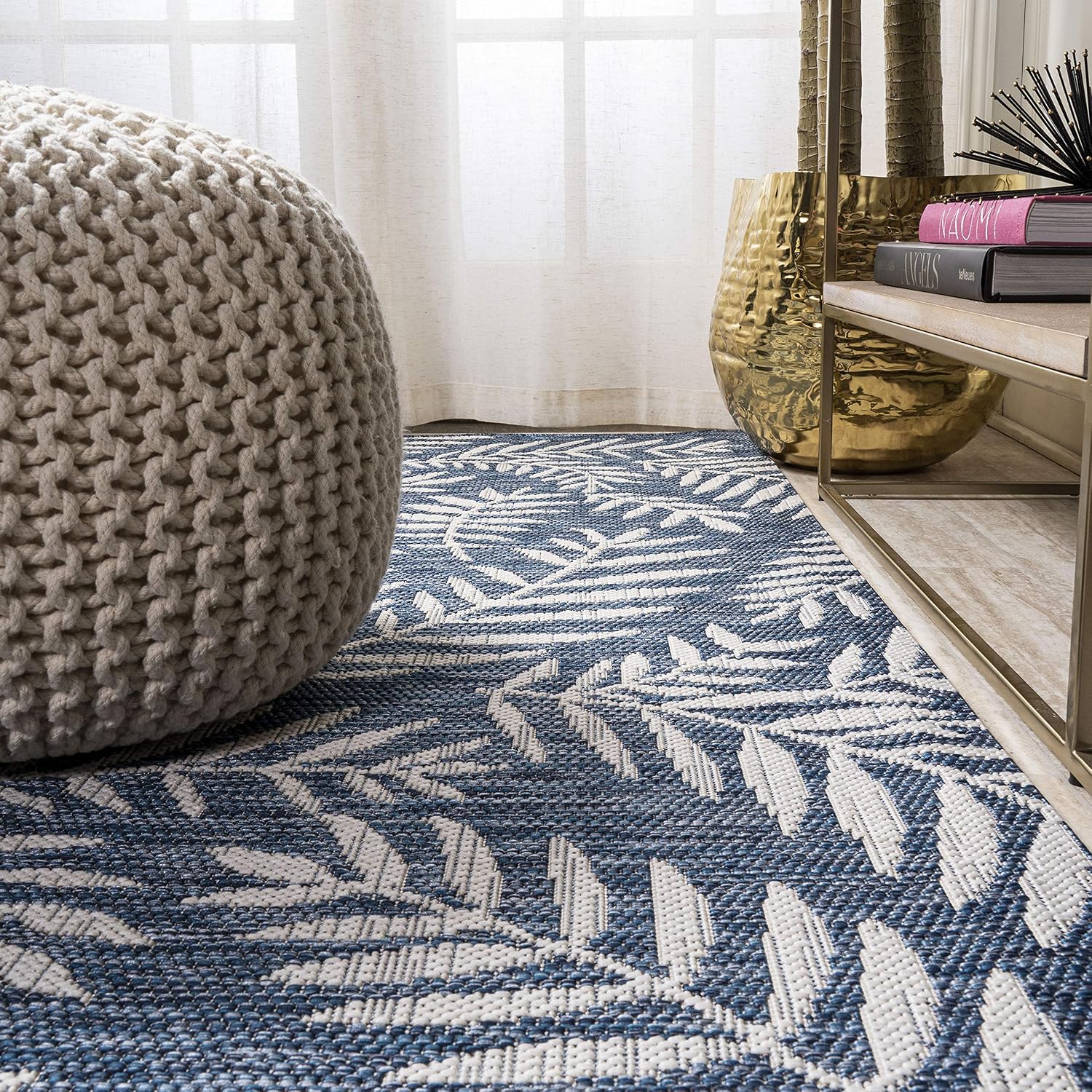 JONATHAN Y Palm Frond Indoor Outdoor Area Rug 3X5 Navy/Ivory, Nevis for Backyard, Patio, Porch, Easy-Cleaning, High Traffic, Pet-Friendly