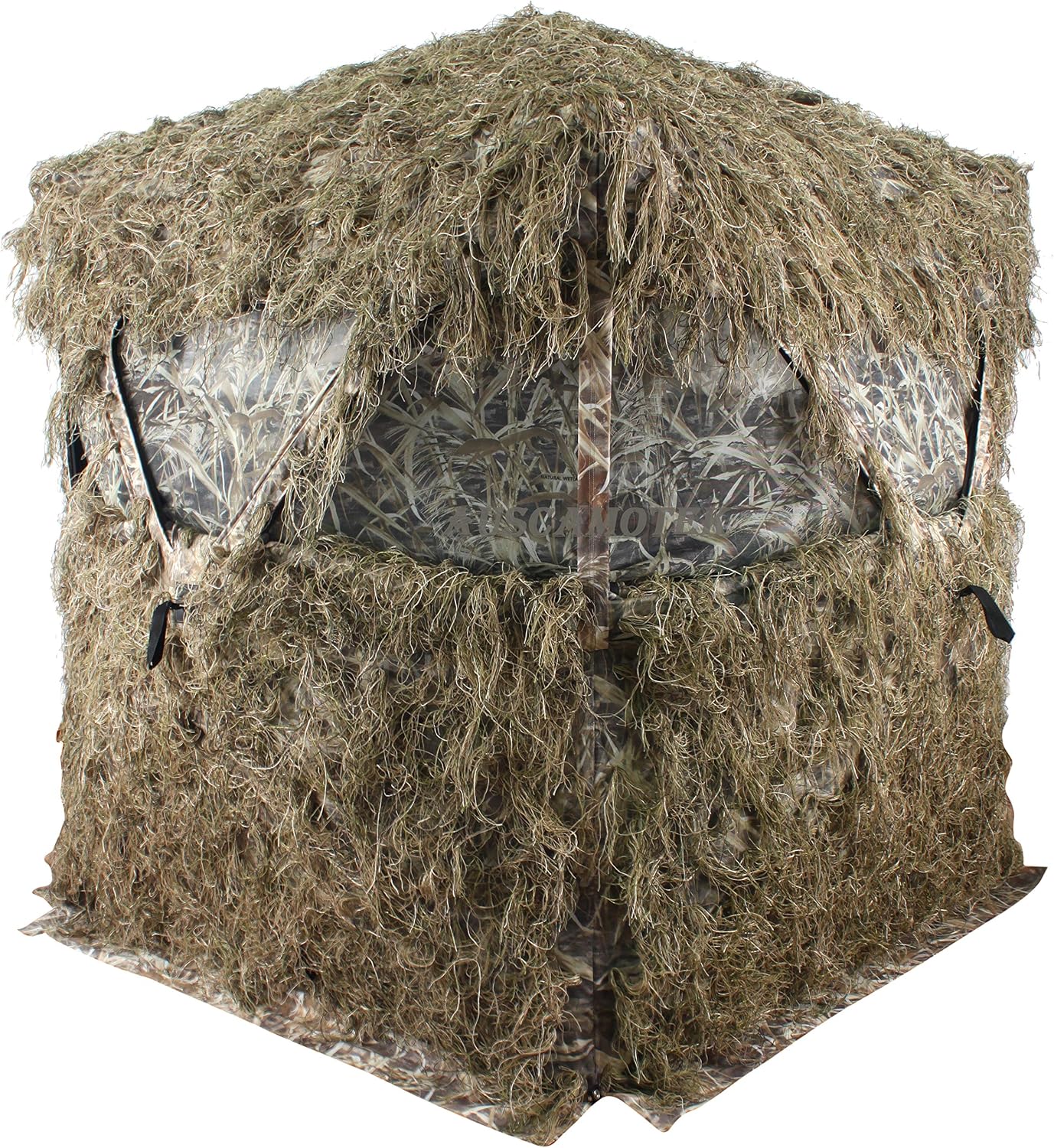 AUSCAMOTEK Scouter Ghillie Ground Blind for 3 Person Deer Hunting with Ghilly Cover