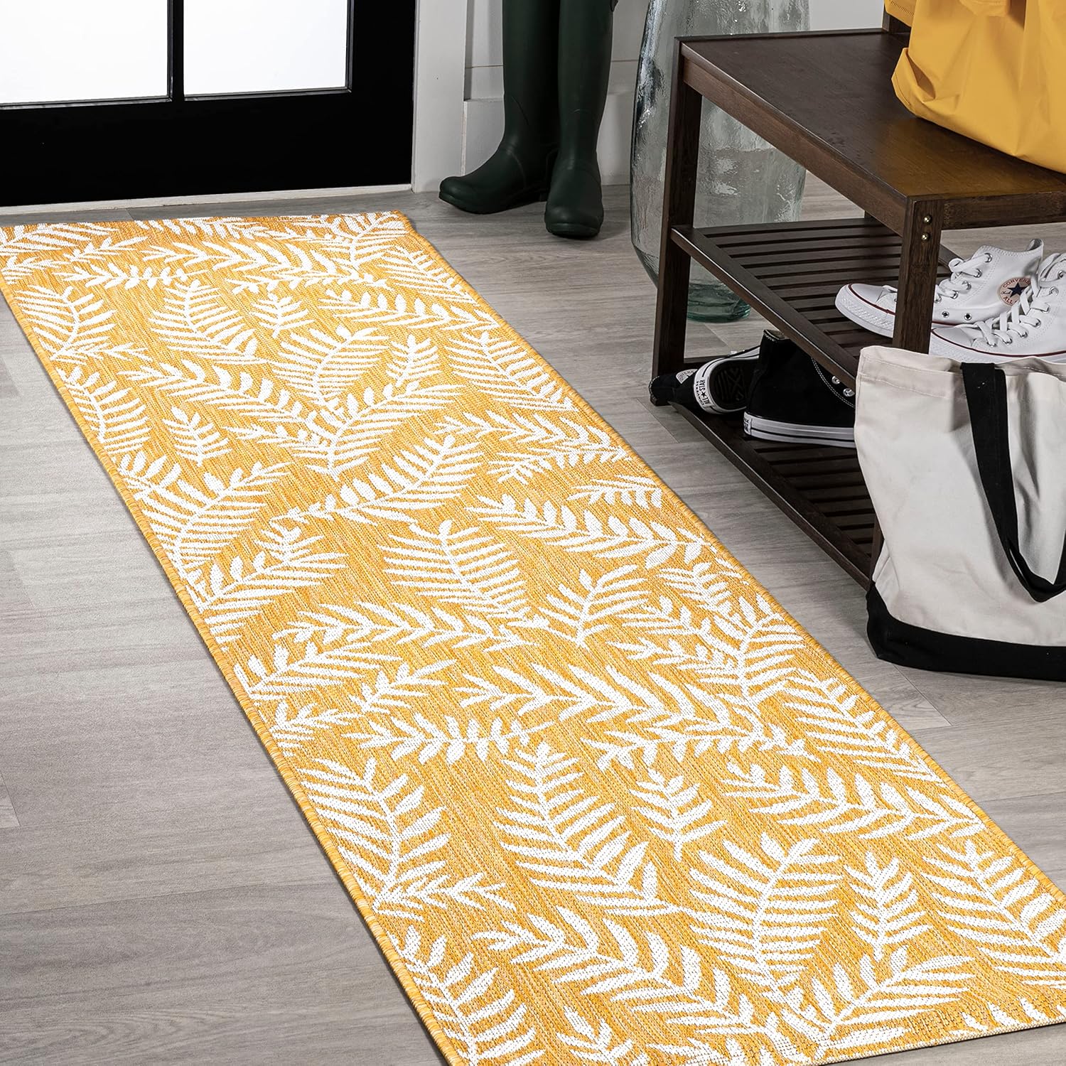 JONATHAN Y Palm Frond Indoor Outdoor Area Rug 3X5 Navy/Ivory, Nevis for Backyard, Patio, Porch, Easy-Cleaning, High Traffic, Pet-Friendly