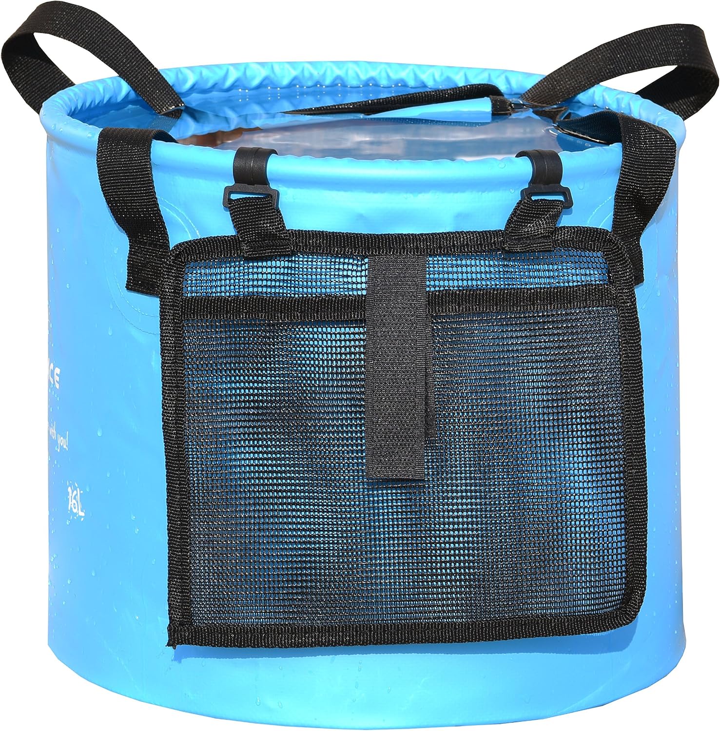 Freegrace Collapsible Bucket with Mesh Tool Pocket - 10L, 16L & 23L Portable Folding Water Container - Heavy Duty 500D Tarpaulin, BPA-Free Wash Basin for Camping, Fishing, RV, and Car Washing