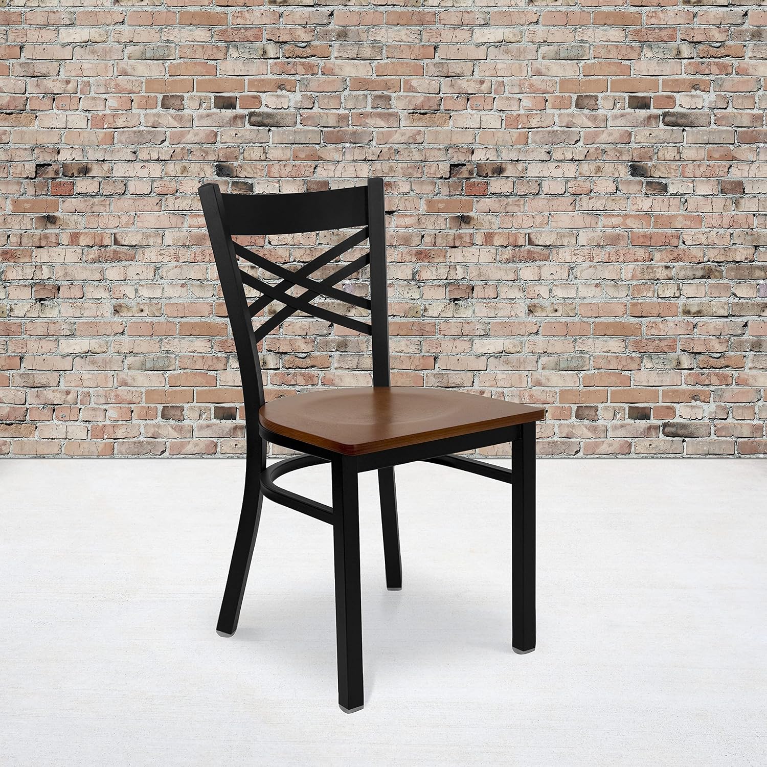 Flash Furniture Hercules Series "X" Back Metal Restaurant Chairs, Modern Upholstered Armless Dining Chairs for Restaurants/Kitchens, Set of 2, Black