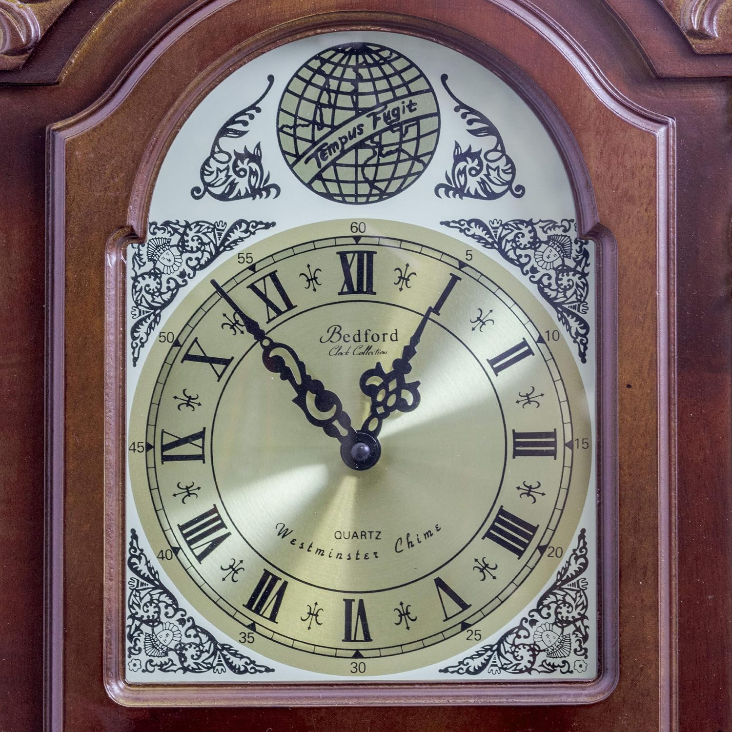Bedford Clock Collection Grand Antique Colonial Chiming Wall Clock with Roman Numerals in a Cherry Oak Finish, 38" L
