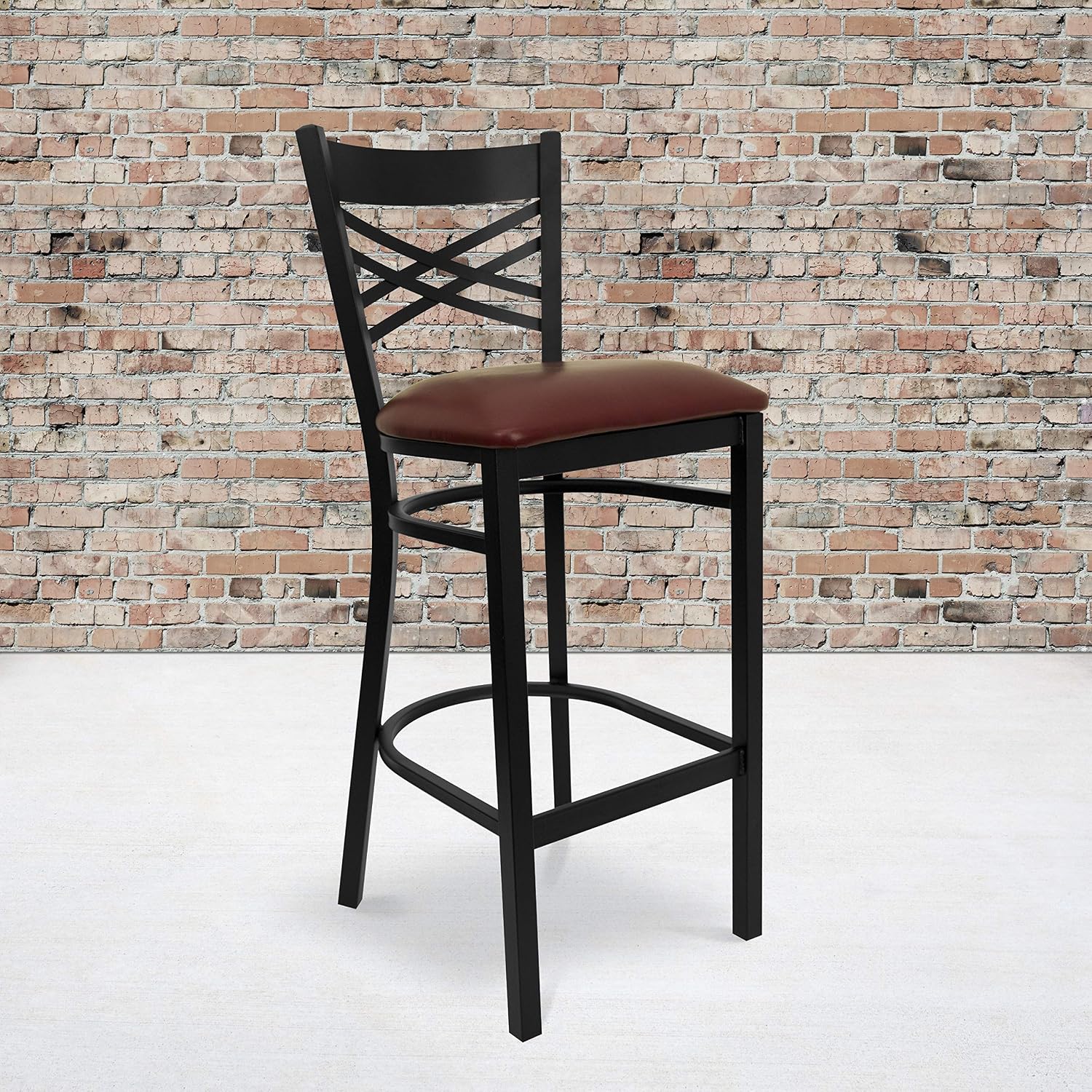 Flash Furniture Hercules Metal Restaurant Barstool, Black | X Back Style, Vinyl Upholstery, Durable Construction, Commercial Use