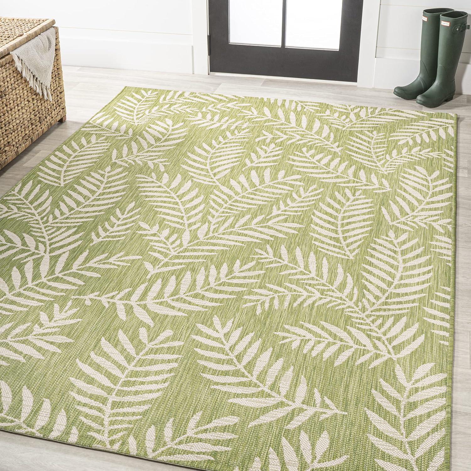 JONATHAN Y Palm Frond Indoor Outdoor Area Rug 3X5 Navy/Ivory, Nevis for Backyard, Patio, Porch, Easy-Cleaning, High Traffic, Pet-Friendly