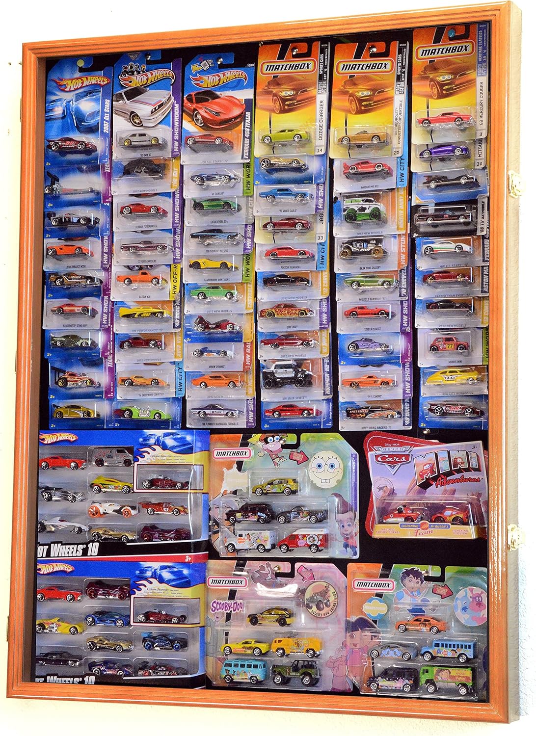 Hot Wheels/Matchbox for Cars in Retail Boxes Display Case Cabinet w/UV Door, Walnut