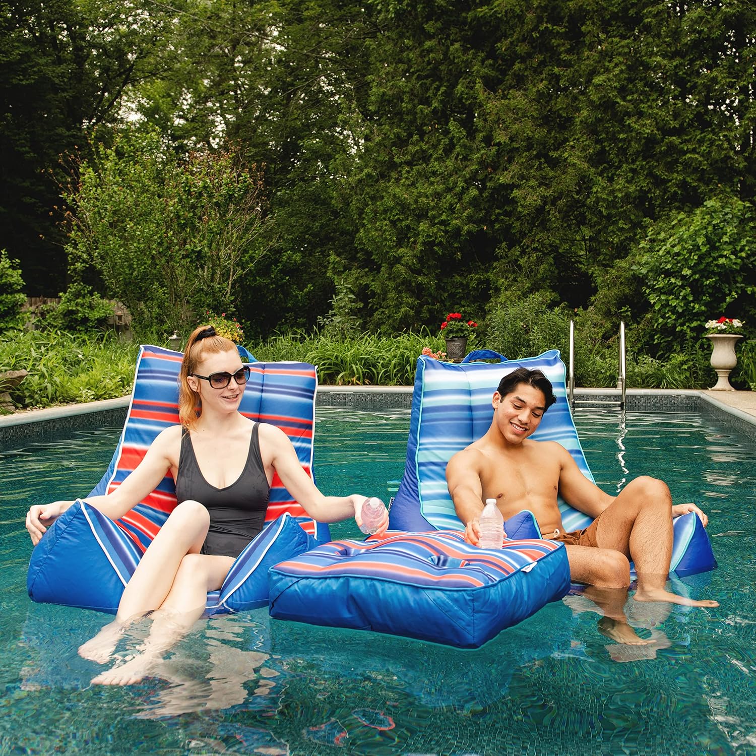 Big Joe Captain's Caddie No Inflation Needed Pool Float Drink Holder, Blurred Americana Double Sided Mesh, 2ft