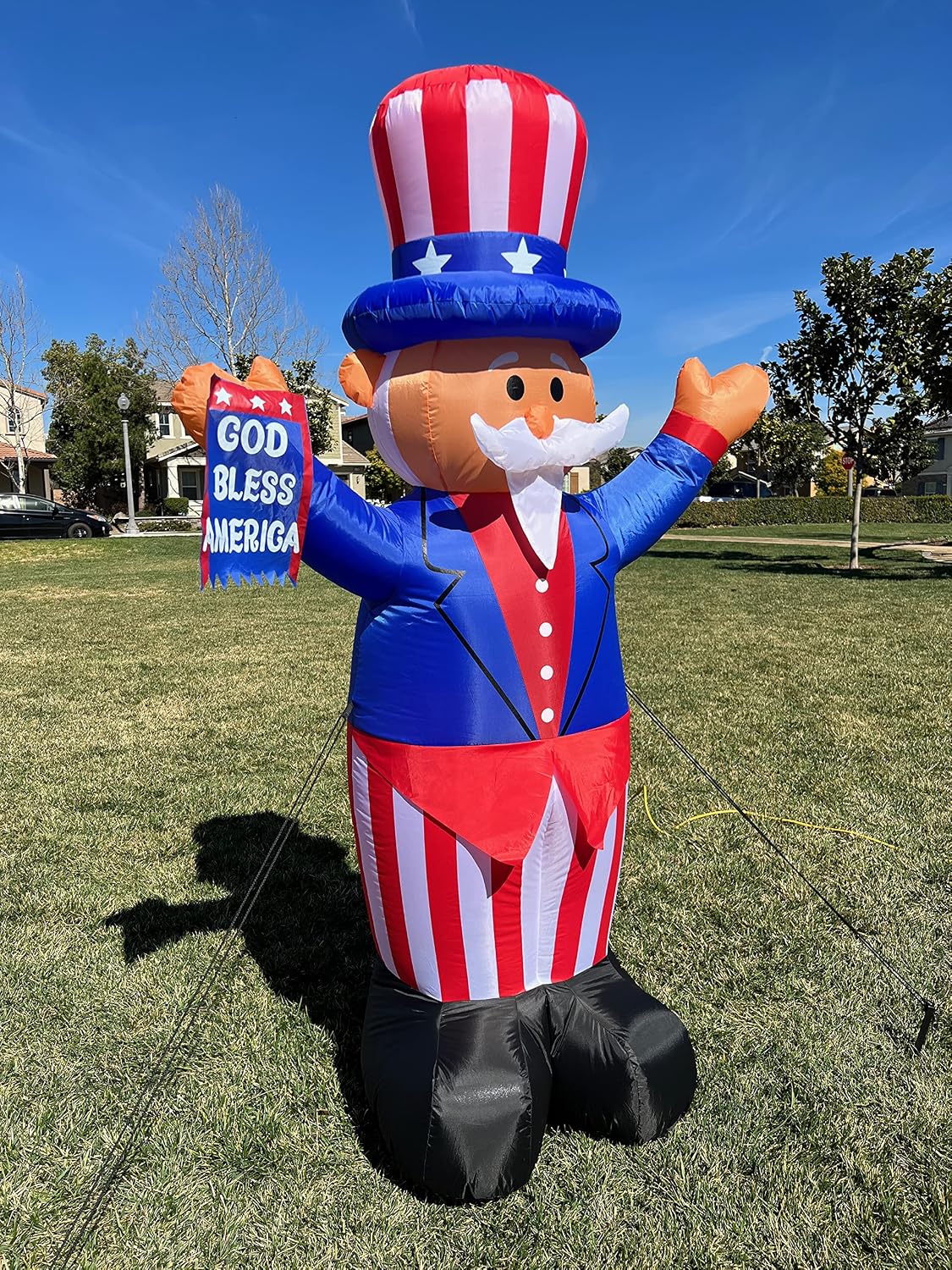 6 Foot Tall Patriotic Independence Day 4th of July Inflatable Uncle Sam | God Bless America Flag, Pre-Lit LED Lights, Outdoor Indoor