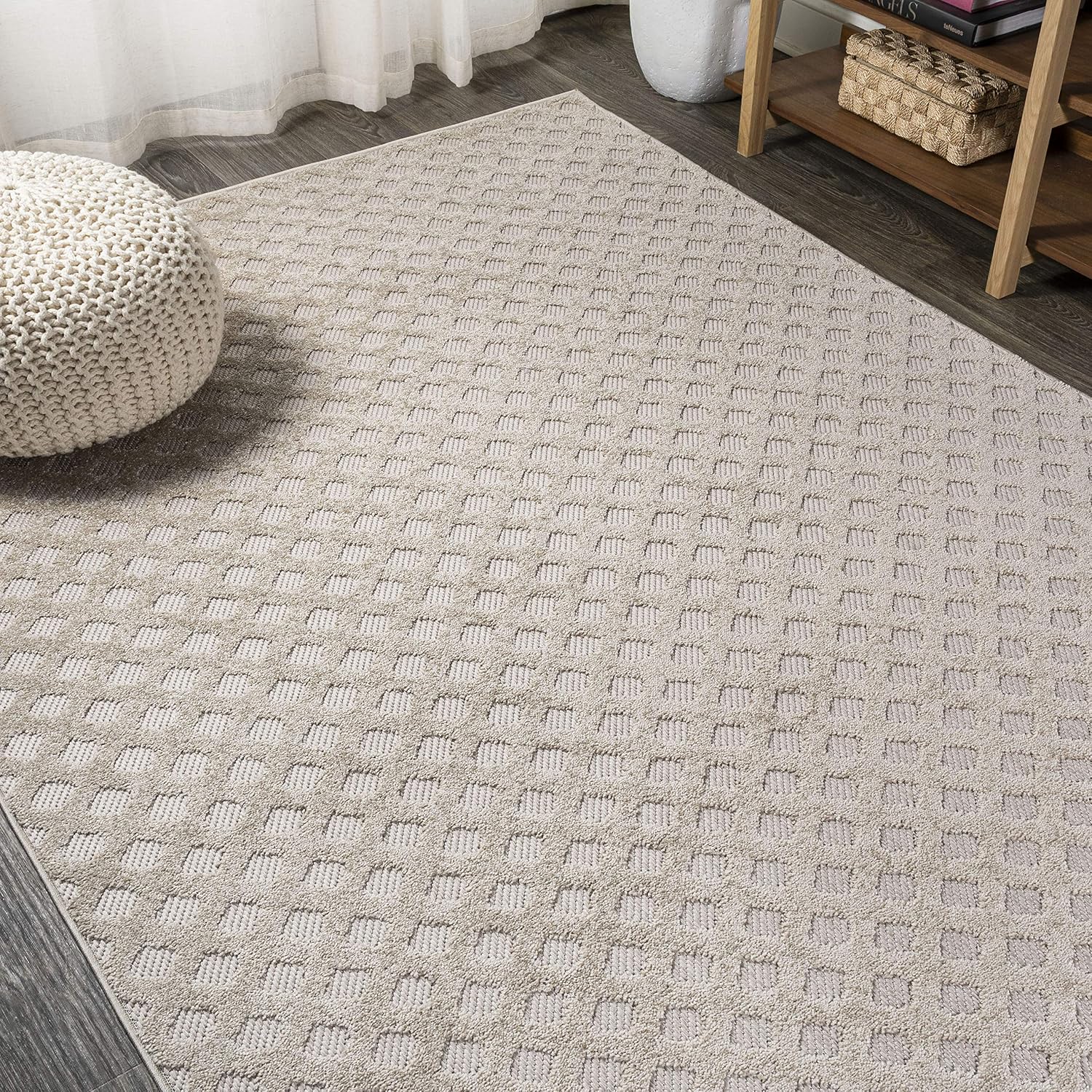 JONATHAN Y Mini-Diamond Trellis Indoor Outdoor Area Rug 3X5 White/Black, Rabat High-Low Pile for Backyard, Patio, Porch, Easy-Cleaning, High Traffic