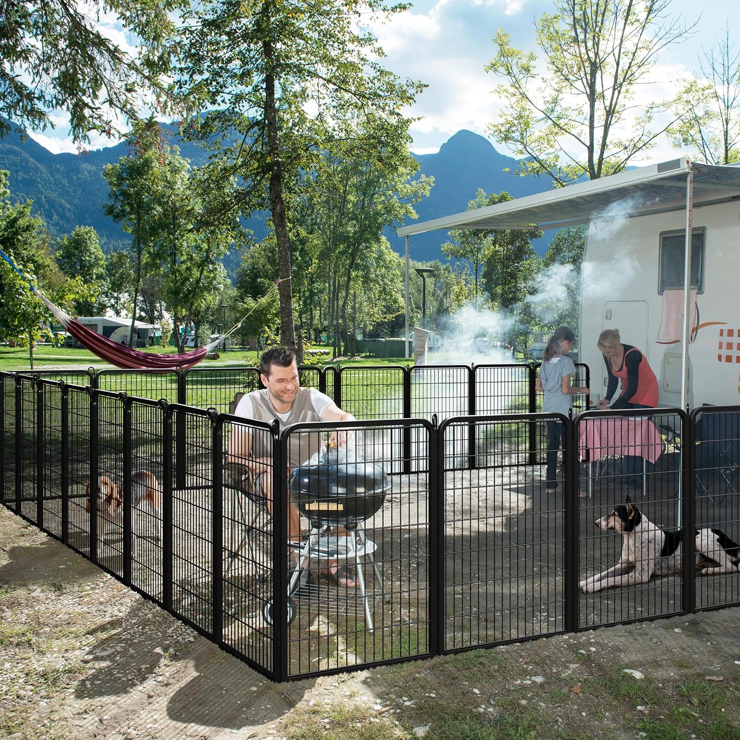 Yaheetech Dog Playpen 24in 16 Panels Pet Fence for Indoor Yard RV Camping | Easy Setup, Heavy Duty Rustproof Frame with Secure Latch Door, DIY Layouts,Foldable Storage, for Puppies & Small Dogs