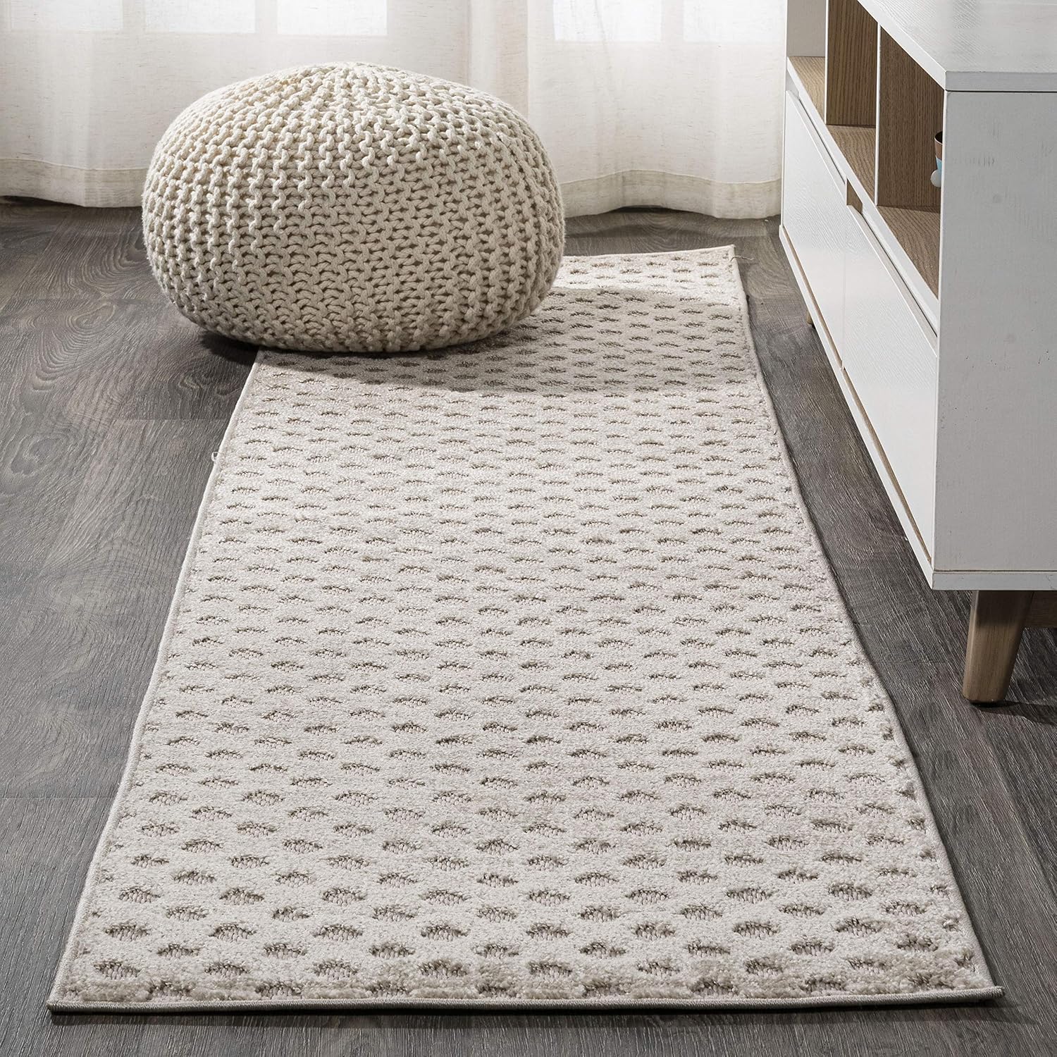 JONATHAN Y Mini-Diamond Trellis Indoor Outdoor Area Rug 3X5 White/Black, Rabat High-Low Pile for Backyard, Patio, Porch, Easy-Cleaning, High Traffic