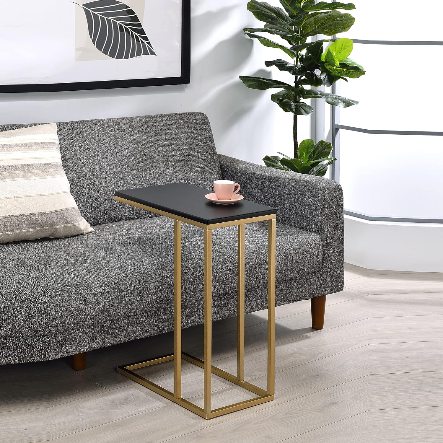 Kings Brand C Table for Sofa, Bed & Living Room, Gold Metal End Table