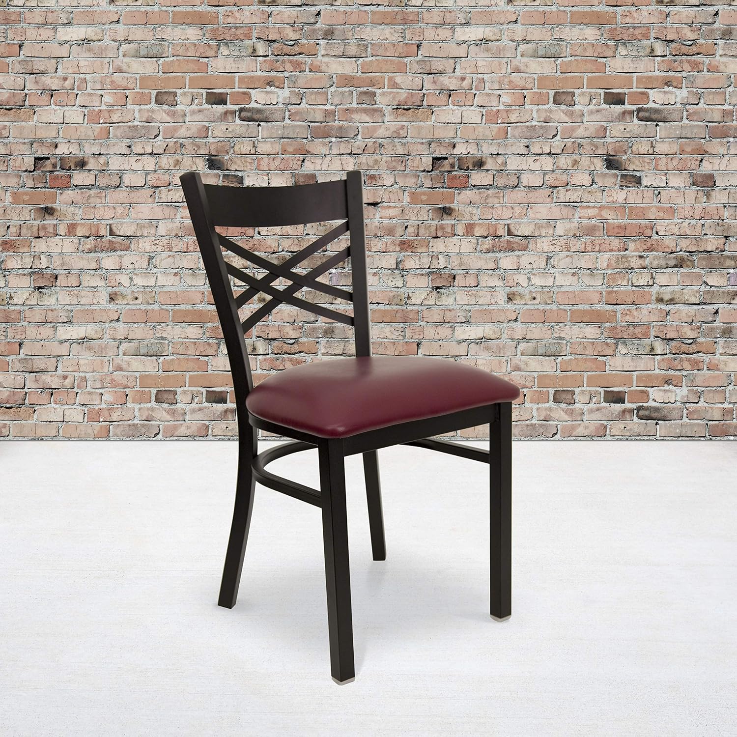 Flash Furniture Hercules Series "X" Back Metal Restaurant Chairs, Modern Upholstered Armless Dining Chairs for Restaurants/Kitchens, Set of 2, Black