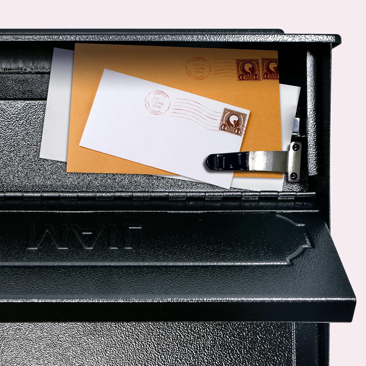 Mail Boss 7172 Townhouse Locking Security Wall Mount Mailbox, Black, Pack of 1 | Anti-pry locking door, classic stamped-panel design with decorative top cap, fixed slot fits envelopes and magazines.