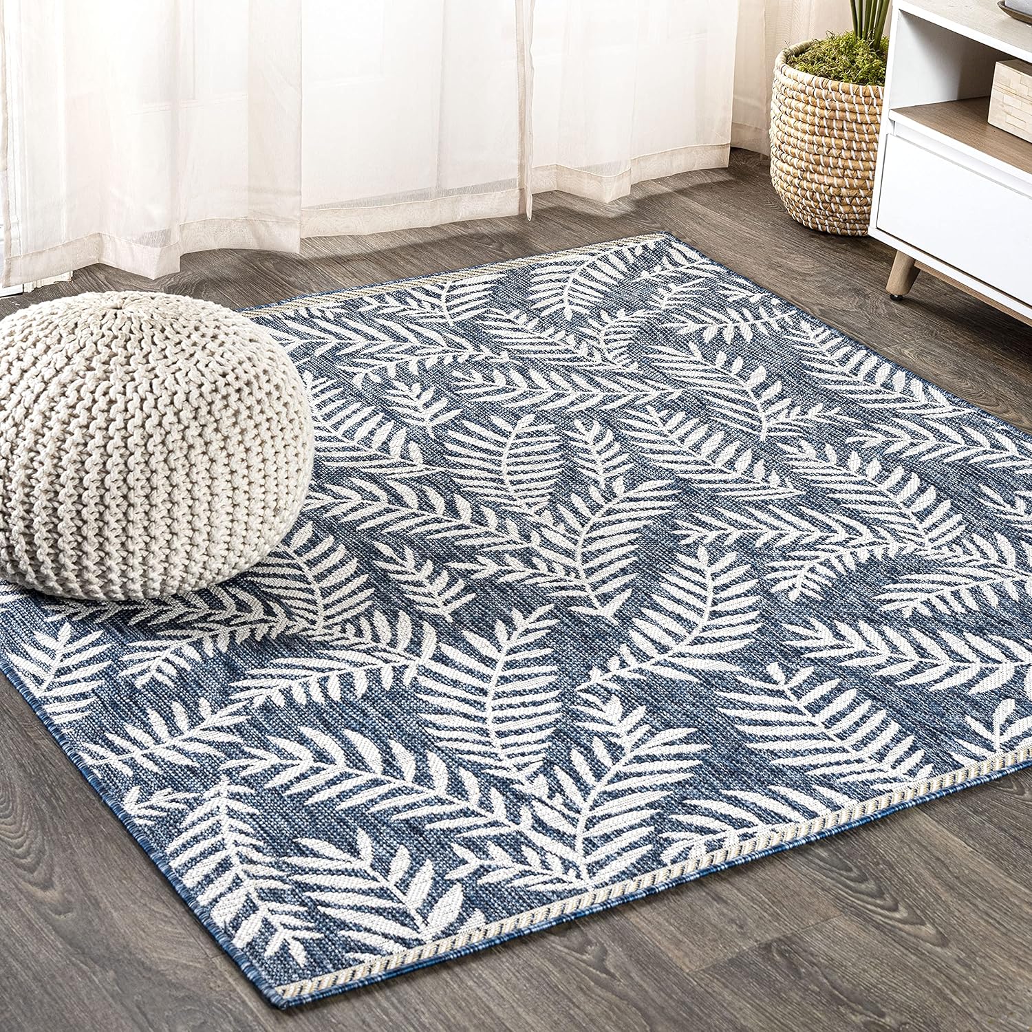 JONATHAN Y Palm Frond Indoor Outdoor Area Rug 3X5 Navy/Ivory, Nevis for Backyard, Patio, Porch, Easy-Cleaning, High Traffic, Pet-Friendly