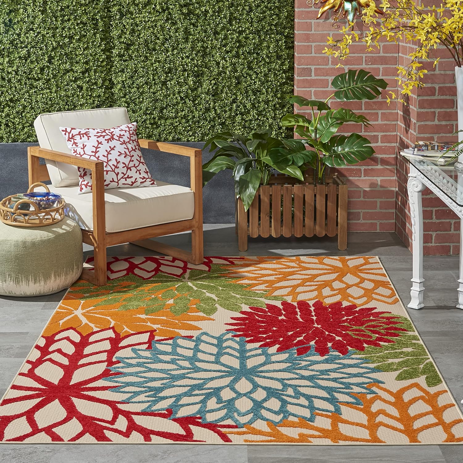 Nourison Home Aloha Indoor/Outdoor Black White 2'8" x 4' Area Rug, Tropical, Botanical, Easy Cleaning, Non Shedding, Bed Room, Living Room