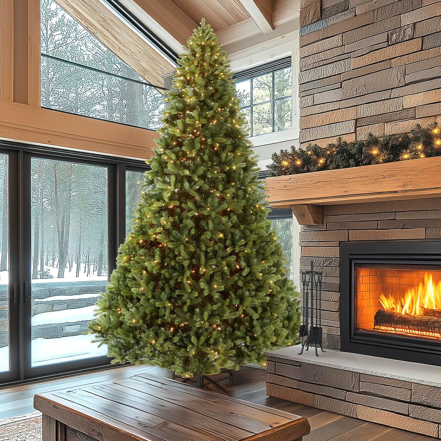 National Tree Company 7.5ft Pre-Lit Downswept Douglas Fir Christmas Tree | 750 Clear Lights, 1,867 Tips, Includes Stand, Artificial, Green