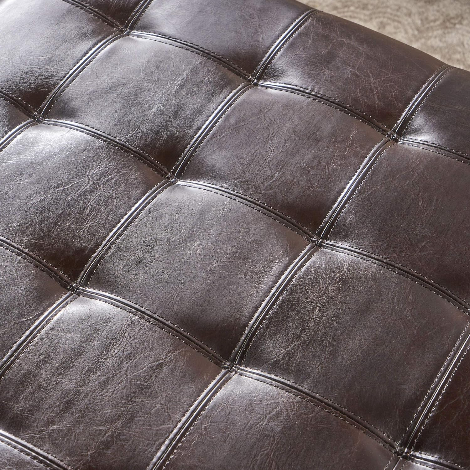 Christopher Knight Home Alexandria Bonded Leather Storage Ottoman, Marbled Brown , 31” x 31”x 18.6”