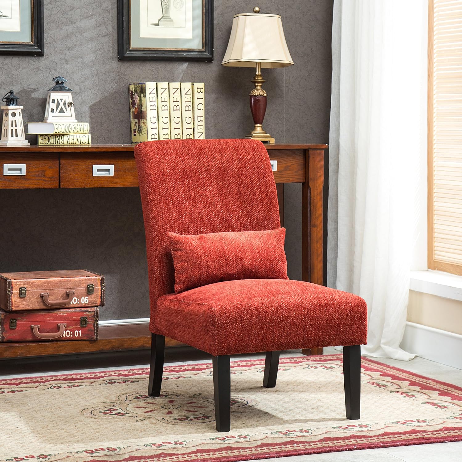 Roundhill Furniture Pisano Teal Blue Fabric Armless Contemporary Accent Chair with Kidney Pillow