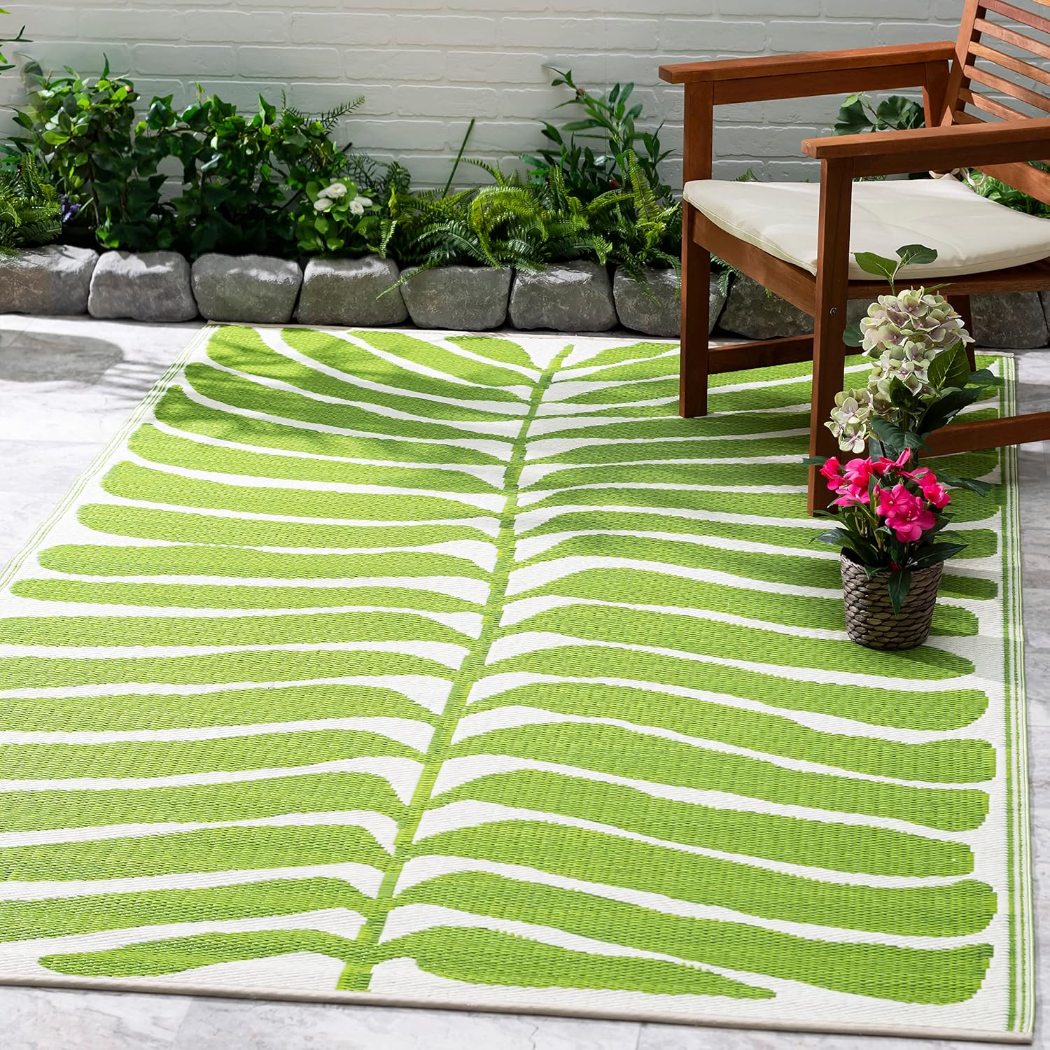 Fab Habitat Outdoor Rug - Waterproof, Fade Resistant, Crease-Free - Premium Recycled Plastic - Geo Tribal - Porch, Deck, Balcony, Mudroom