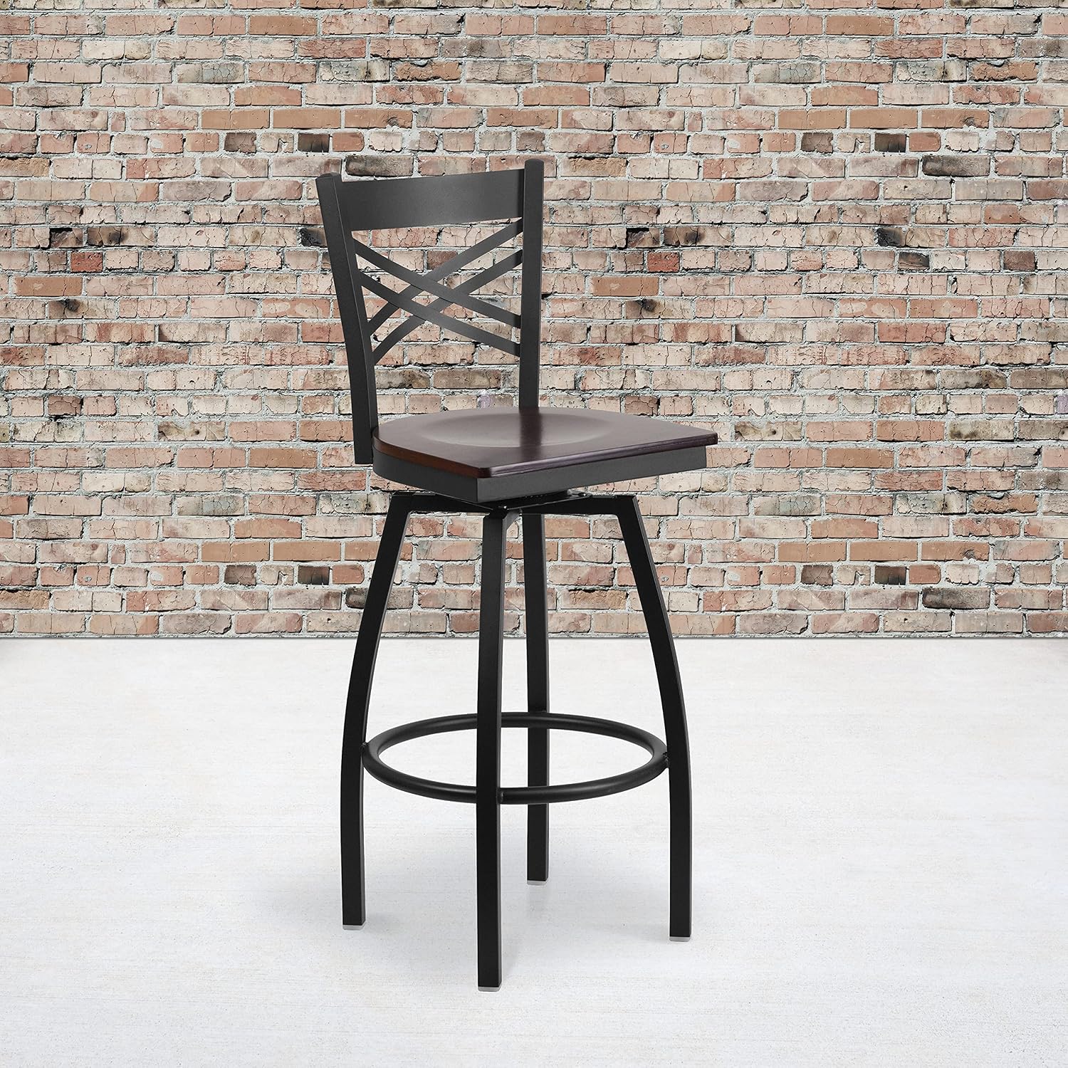 Flash Furniture Hercules Series "X" Back Metal Restaurant Barstool, Modern Upholstered Armless Bar Height Chair for Restaurants and Kitchens, Black | X Back Style, Vinyl Upholstery, Durable Construction, Commercial Use