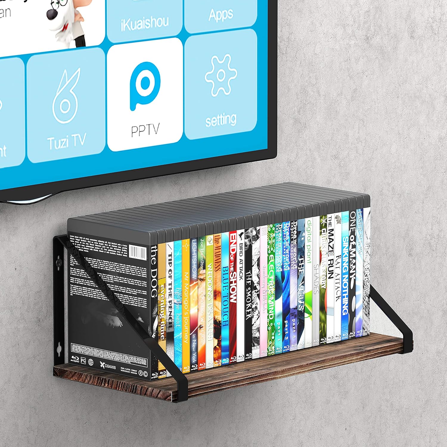 BAMEOS Floating Shelves Rustic Wood Wall Shelf, Small Bookshelf for Living Room, Office, Bedroom, with Metal Bracket