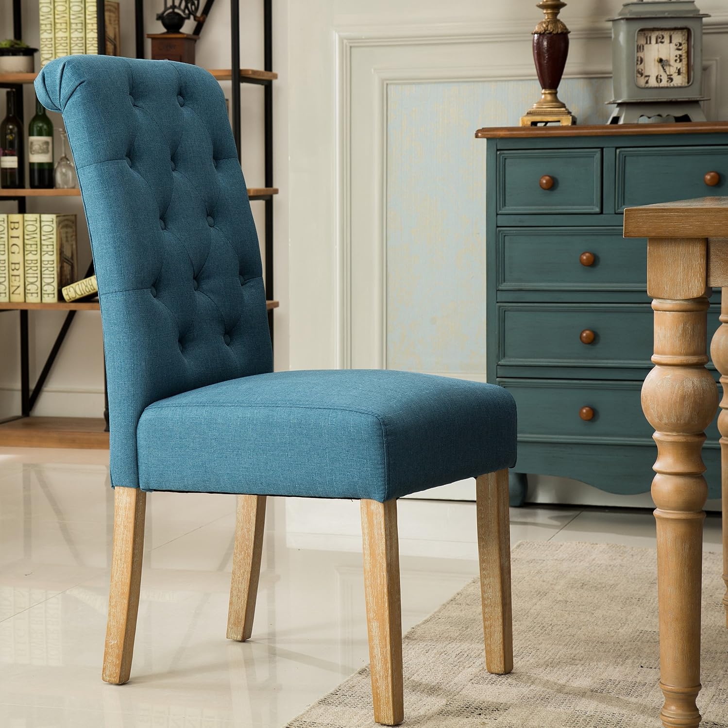 Roundhill Furniture Habit Solid Wood Tufted Parsons Dining Chair (Set of 2), Tan