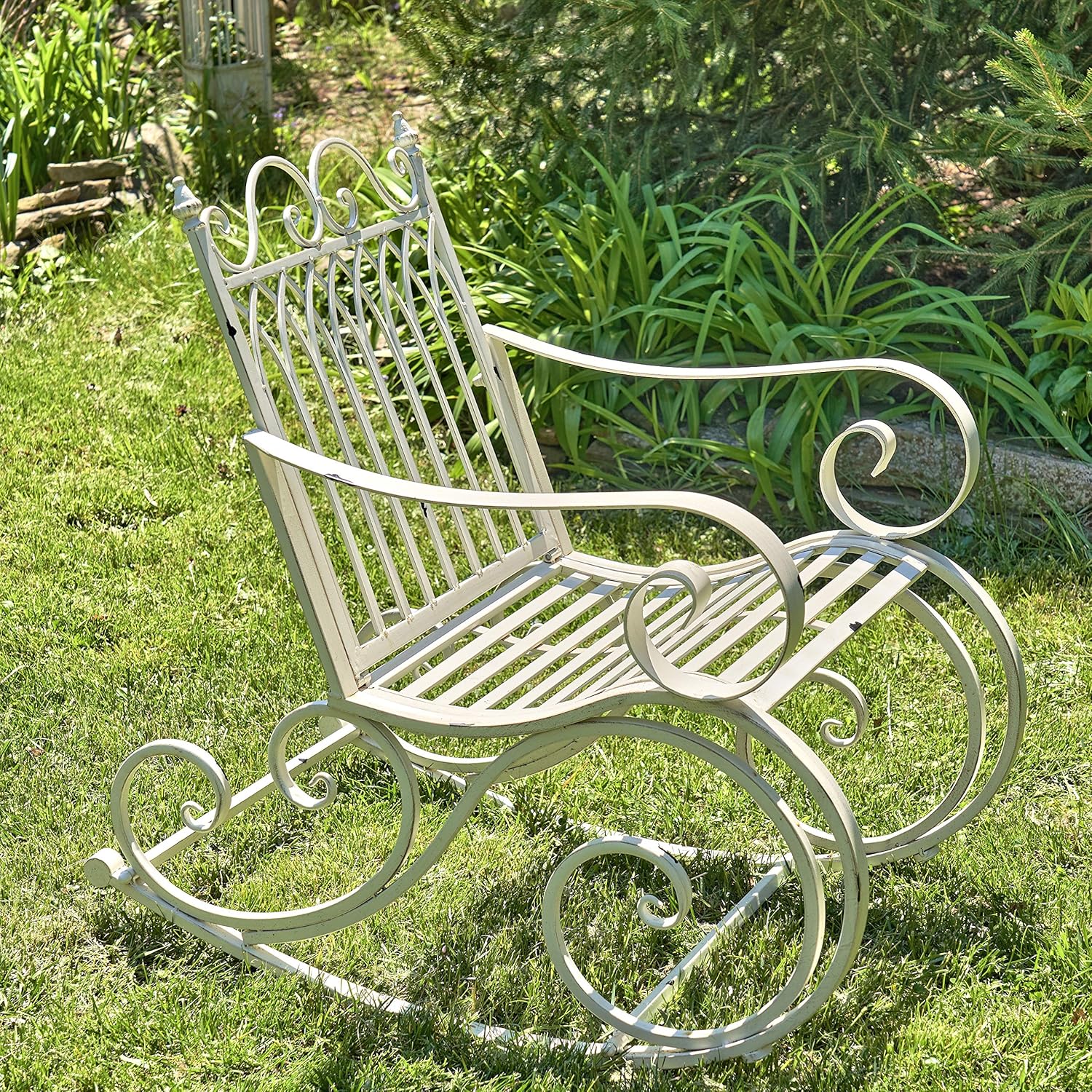 Zaer Ltd. Outdoor Metal Rocking Arm Chair (Arm Chair, Antique White)