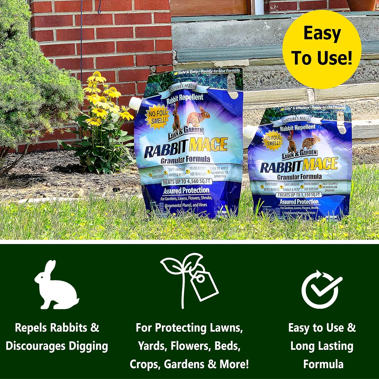 Nature's MACE Rabbit Mace Rabbit Repellent 3 lb Granules | Gardens, Lawns, Farms & Landscapes, Treats 1,350 sq ft, Granular Deterrent, All-Season Use, Safe for Pets, Children, Plants.