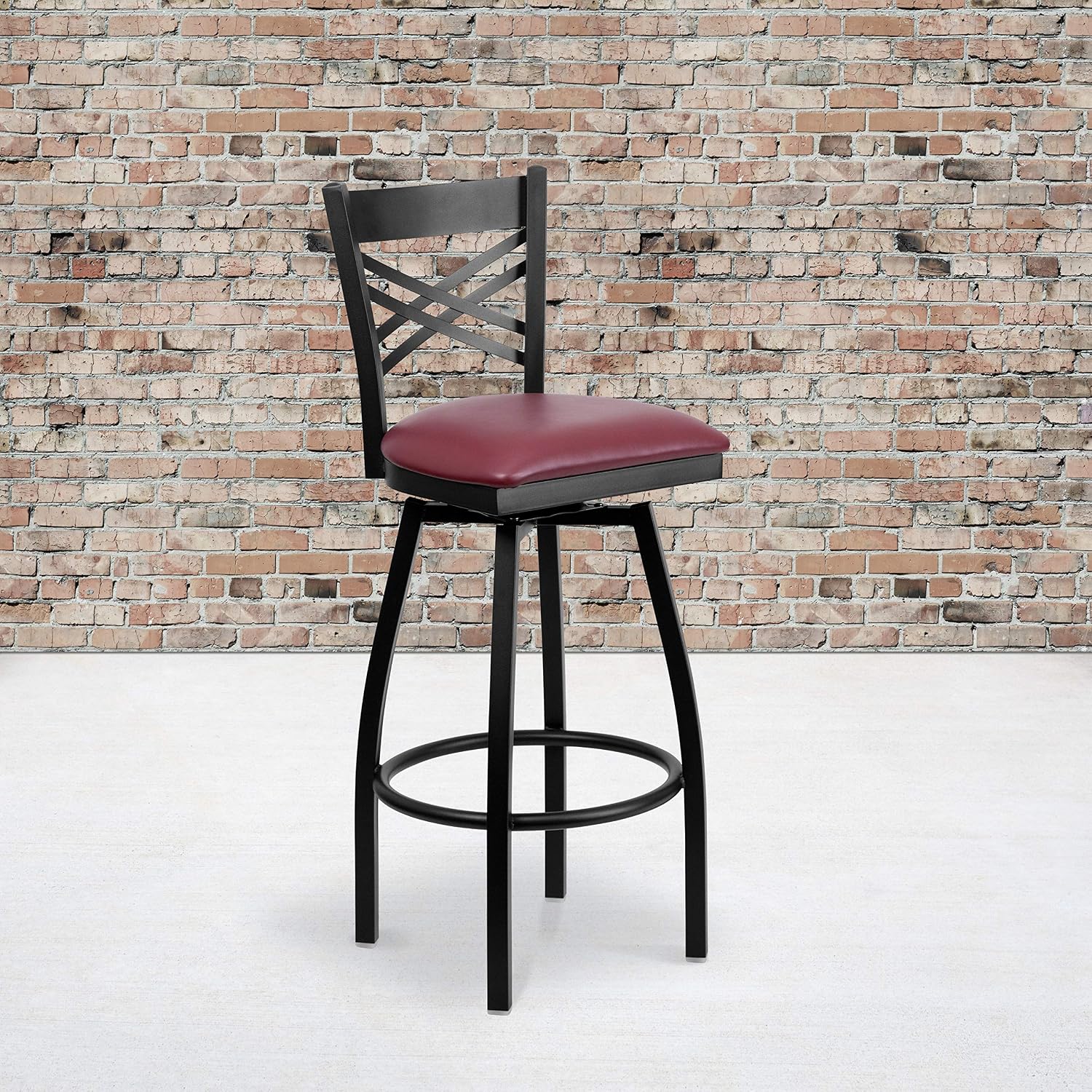 Flash Furniture Hercules Series "X" Back Metal Restaurant Barstool, Modern Upholstered Armless Bar Height Chair for Restaurants and Kitchens, Black | X Back Style, Vinyl Upholstery, Durable Construction, Commercial Use