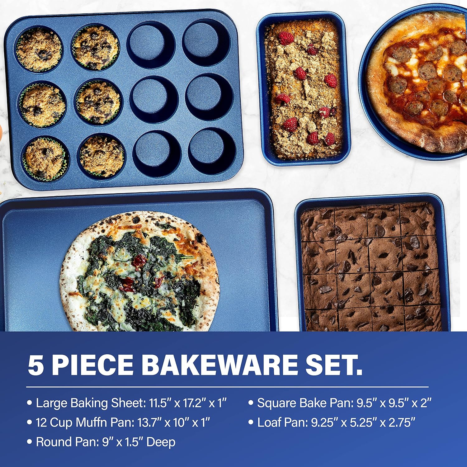 Granitestone Blue Nonstick 9.7in x 5.75in x 2.8in Loaf Pan, Oven Safe up to 500F, Dishwasher Safe