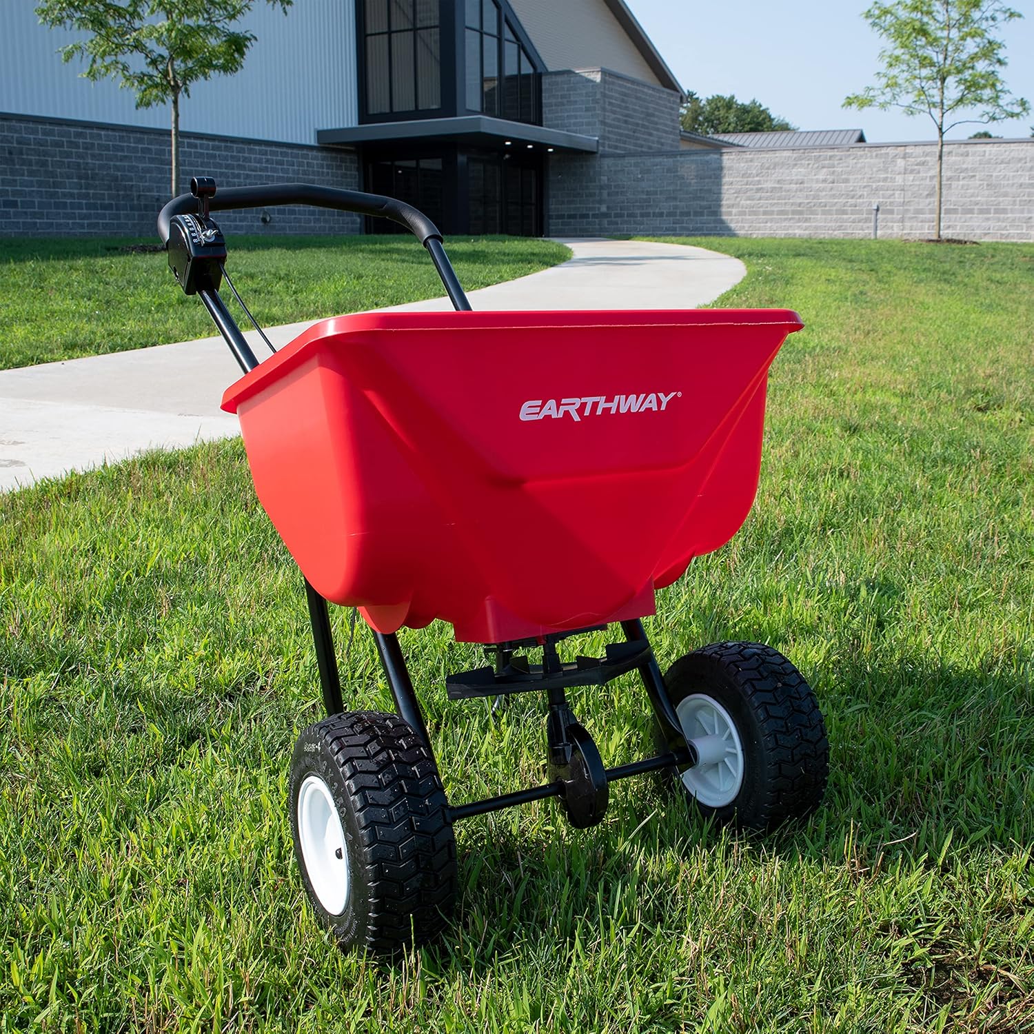 EarthWay 2030P-Plus 65 LB (29 KG) Capacity Commercial Walk-Behind Broadcast Spreader for Grass, Fertilizer, Seeds — Includes Side Spread Control