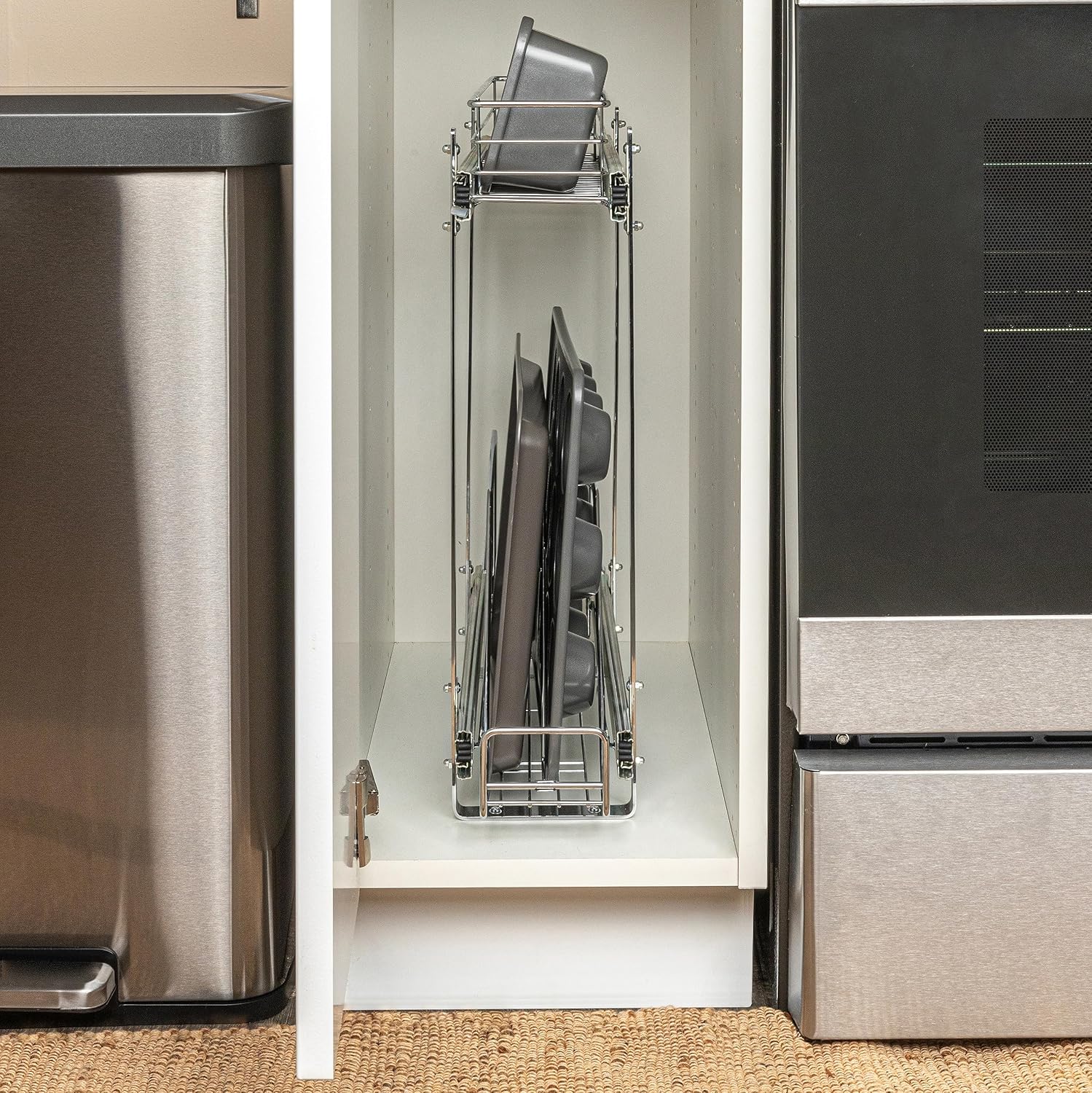 Household Essentials Glidez 2‑Tier Multipurpose Chrome‑Plated Steel Pull‑Out/Slide‑Out Under Cabinet Organizer, Chrome Finish