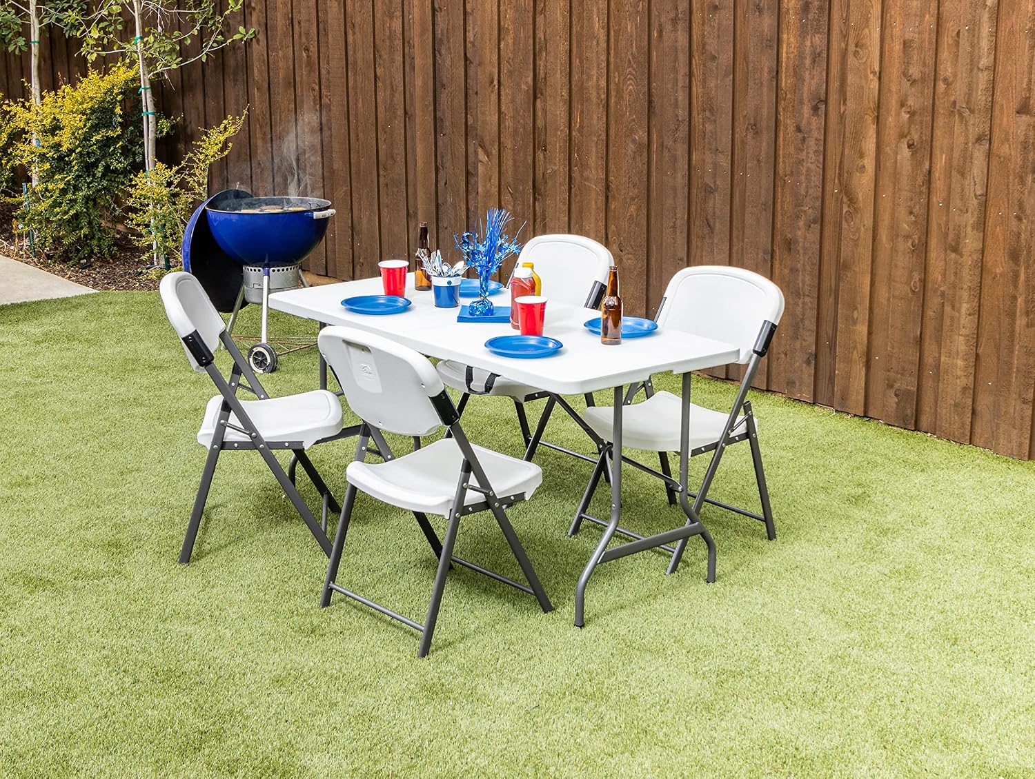 Iceberg IndestrucTable Classic Center-Folding Table, 5 ft, Platinum Granite | Measures 60" x 30" x 29", holds up to 250 lbs, indoor and outdoor use, center-folding for easy carry, ideal for camping